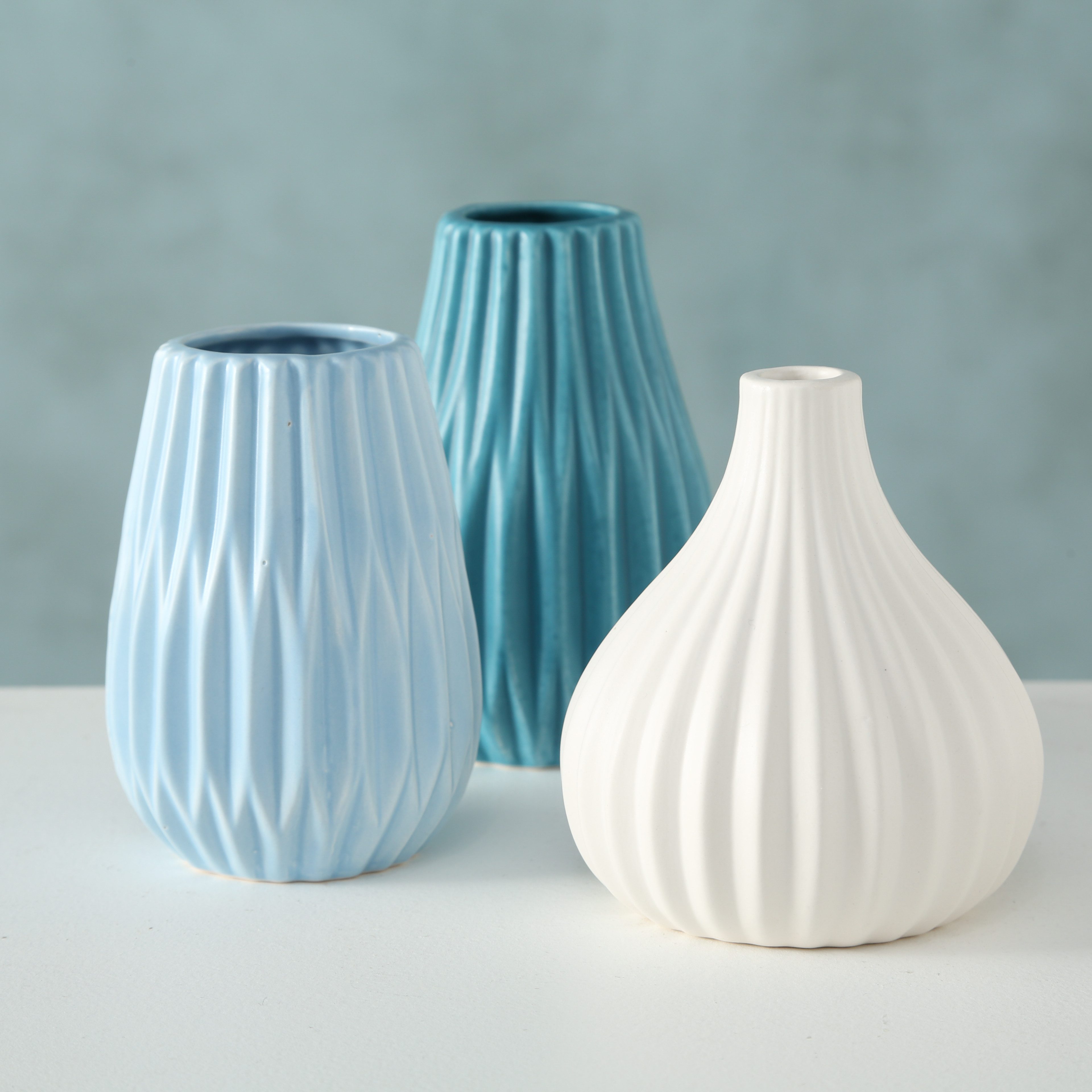 BOLTZE Dekovase Boltze, Blumenvase 3er-Set Wilma klein blau-weiß günstig online kaufen