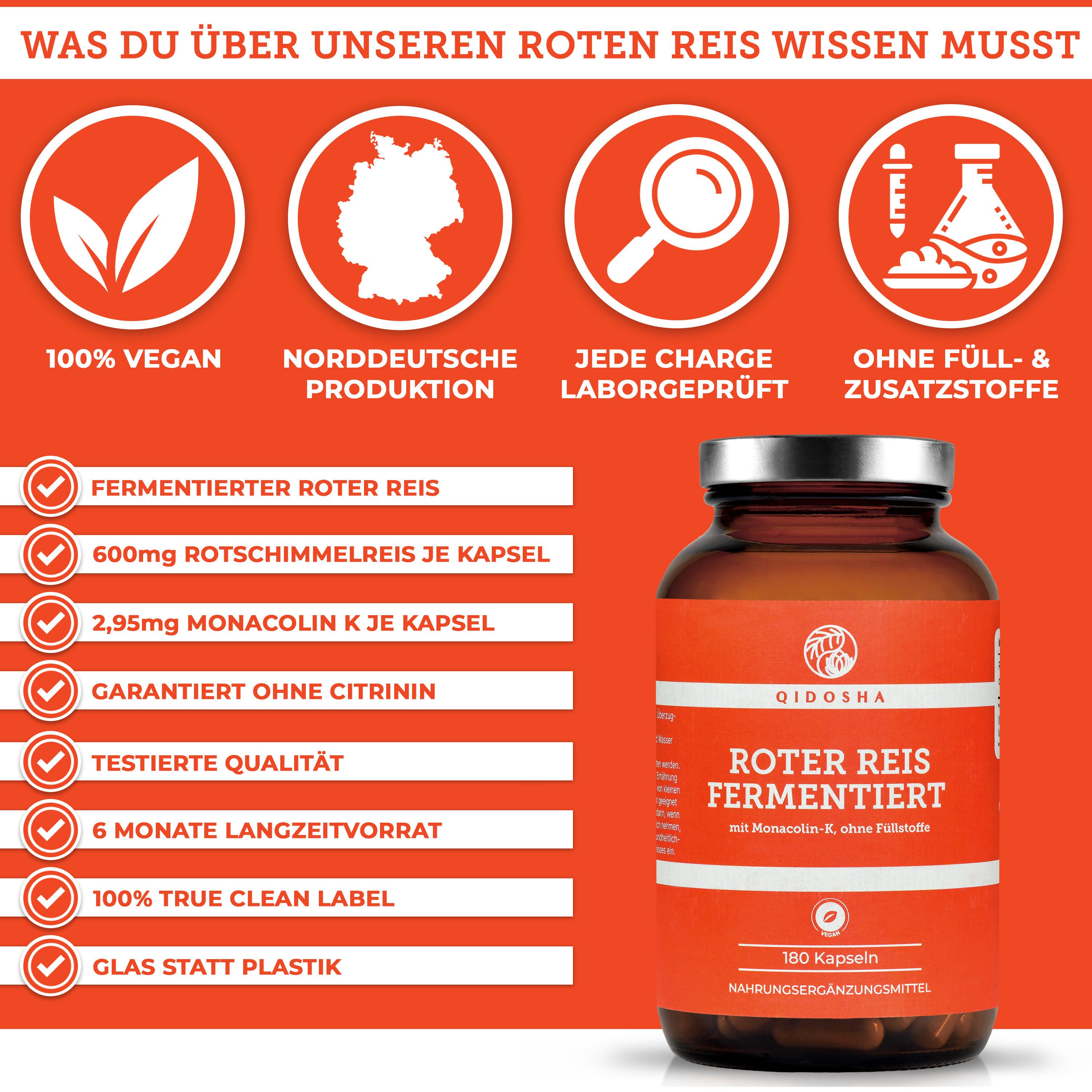 QIDOSHA Roter Reis Kapseln 600 mg Hartkapsel, 1 er 180 St., 130 g, Citrininfrei