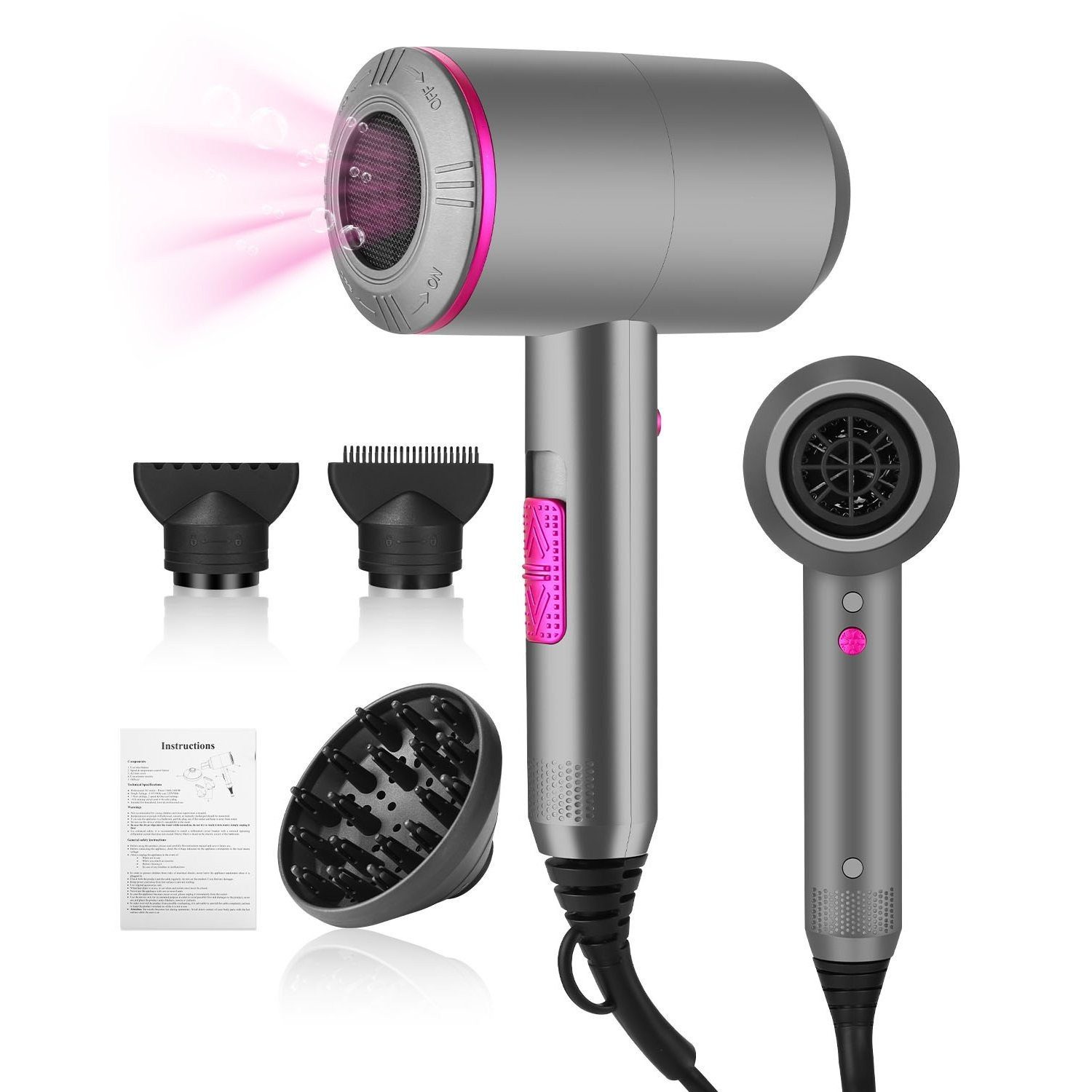 SinLaw Haartrockner Hammer-Haartrockner, intelligente Temperaturregelung,keine Haarschäden, 220V,Ausgestattet mit einer Vielzahl von Windköpfen