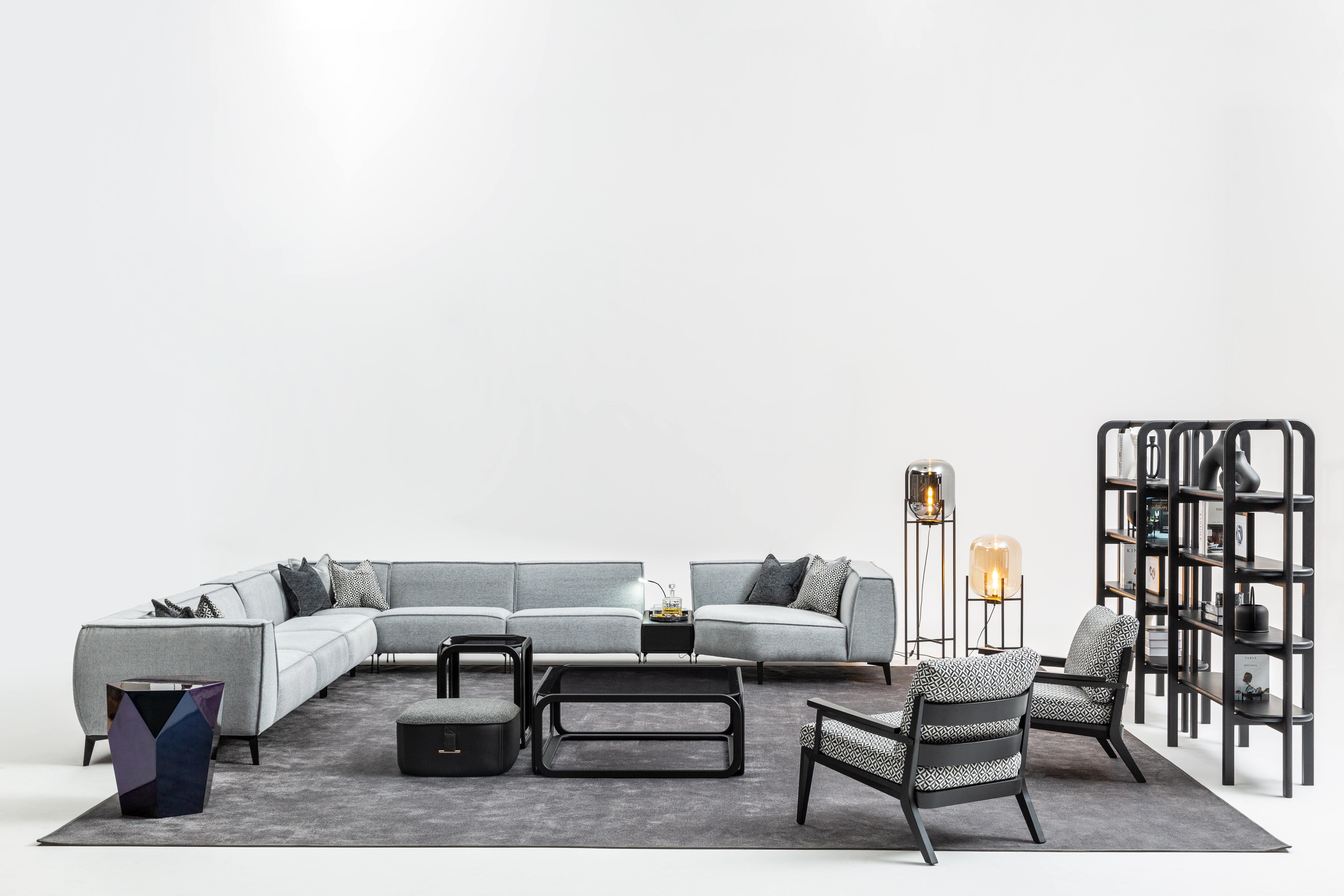 JVmoebel Wohnlandschaft Grau U-förmiges Sofa mit 2 Sesseln aus hochwertigem Textil, Made in Europa