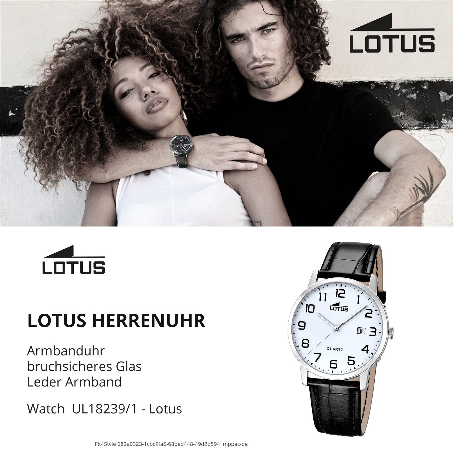 (ca. Elegant Armbanduhr schwarz rund, Leder, Lotus Lotus Herren Lederarmband Herren Uhr Quarzuhr L18239/1 40mm), groß