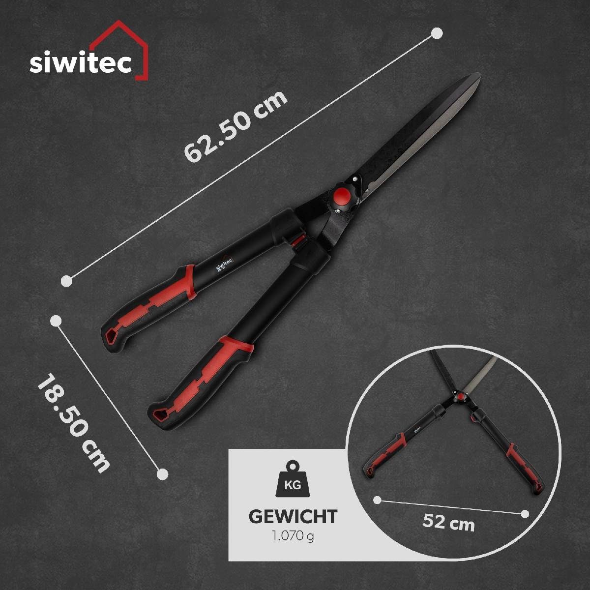 siwitec Heckenschere Heckenschere starr Gartenschere 62,5 cm Strauchschere Astschere Schere
