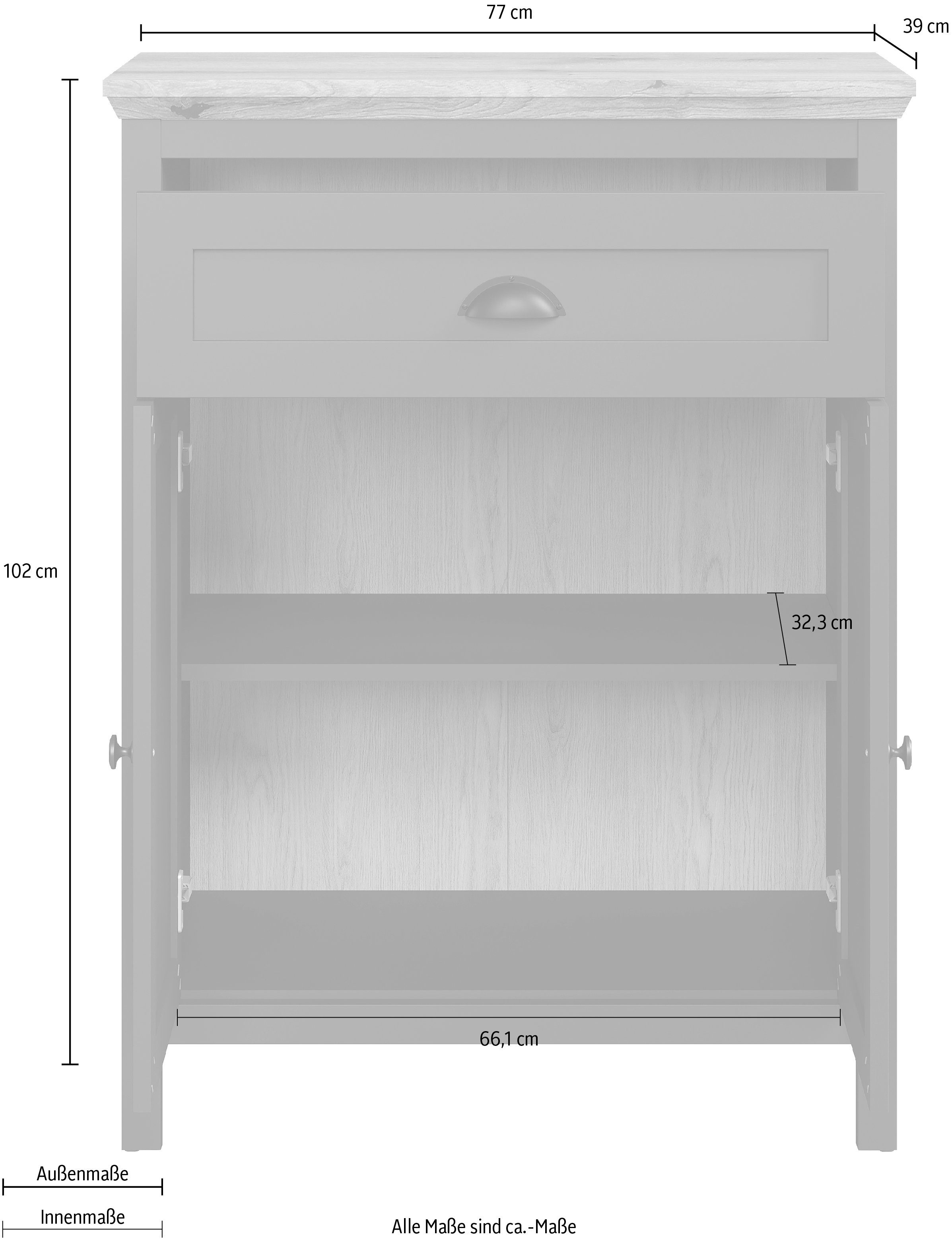Home affaire Kommode Vienna (1 St), Kommode mit 2 Türen, 1 Schubkasten & Soft-Close - (B/T/H) 77/39/102 cm