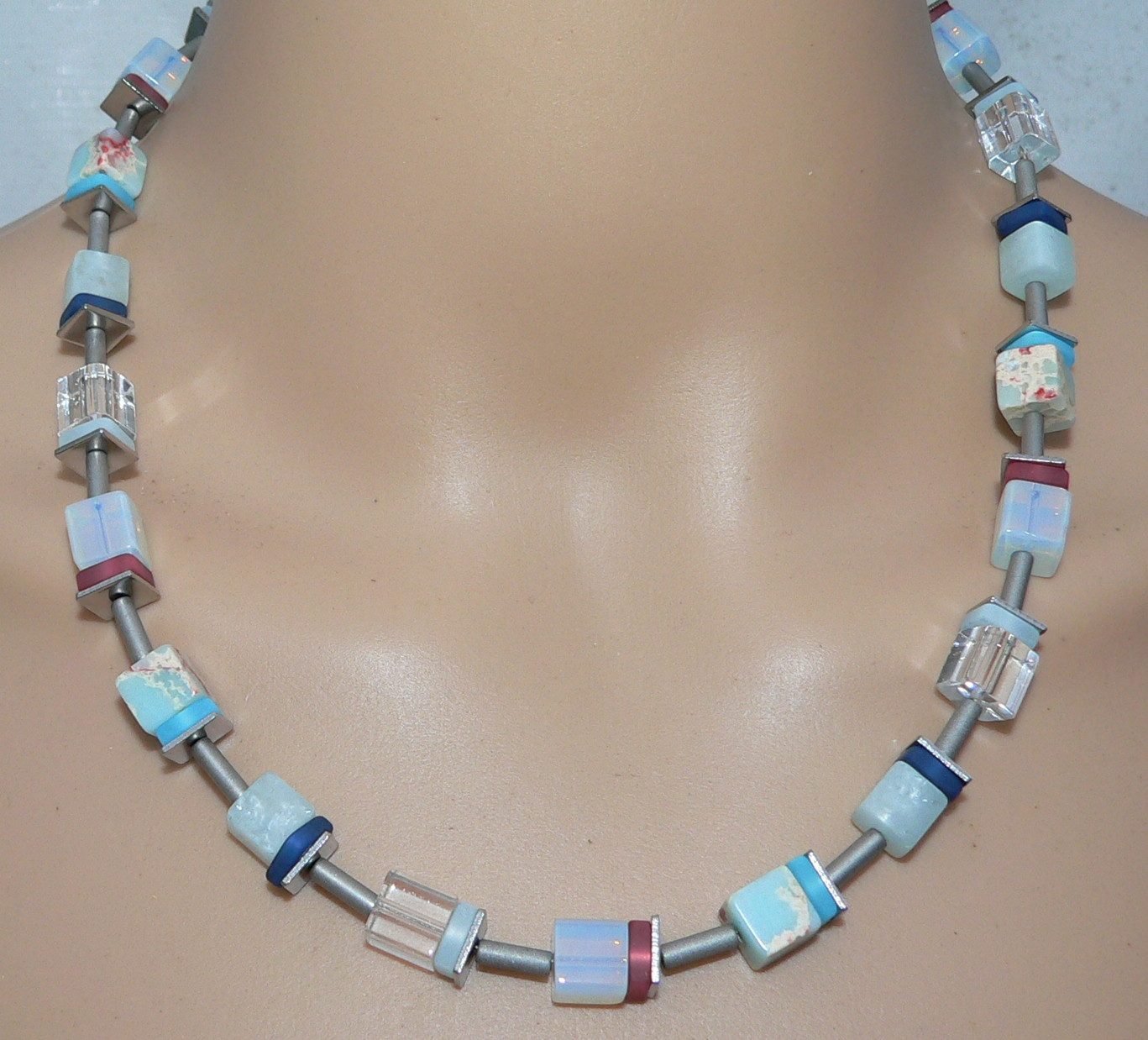 traumschmuck Collier 512f Halskette Polaris Malachit Sediment Jaspis terrakotta aqua 512f, handgefertigt, Mde in Germany