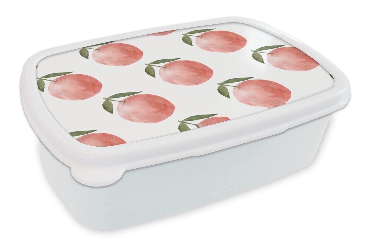 MuchoWow Lunchbox Äpfel - Obst - Schablonen, Kunststoff, (2-tlg), Brotbox für Kinder und Erwachsene, Brotdose, für Jungs und Mädchen weiß
