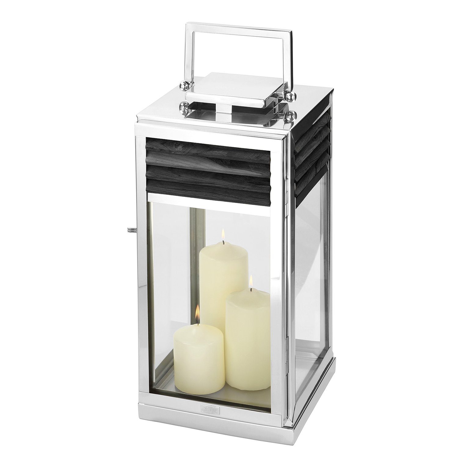 Fink Kerzenlaterne GENUA Laterne - H.51cm - schwarz/silber - Edelstahl /Teakholz - Deko (1 St., Leuchte - Tischlaterne), Lichtlaterne mit Lampenhalter - Vielseitige Lichtquelle für Zuhause