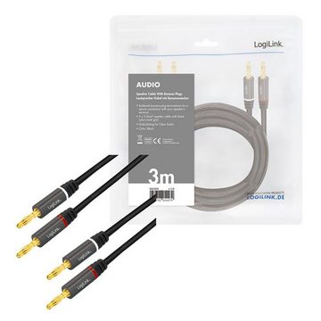 LogiLink CA1210 Audio-Kabel, Bananenstecker, Bananenstecker (300 cm), Lautsprecherkabel, 2x2 Stecker, Nylon, schwarz, 2x2,5mm²