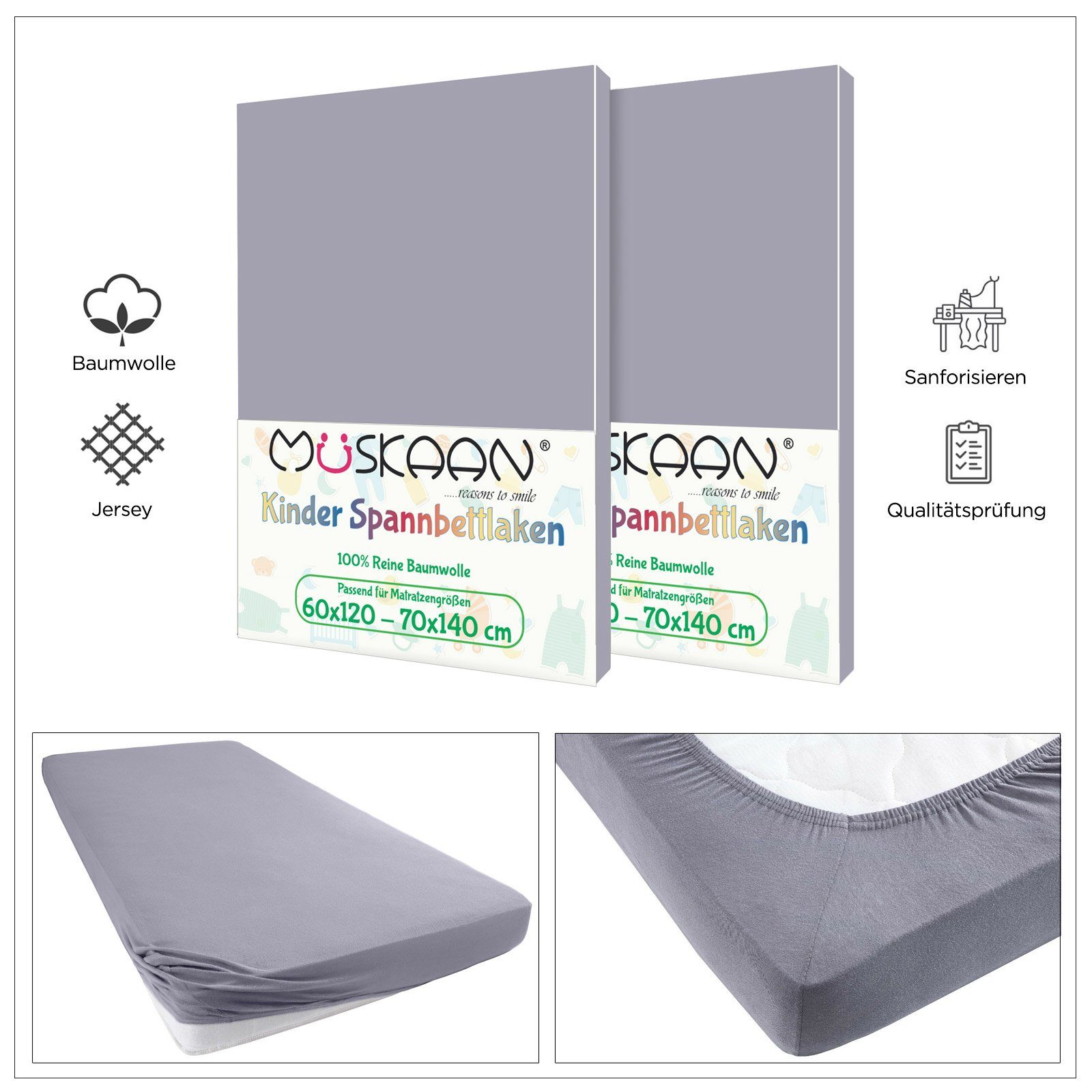 TRENDBUY24 Spannbettlaken Kinder Spannbettlaken 60x120 - 70x140 cm, Baumwolle, Gummizug: ja, (1 Stück), JERSEY