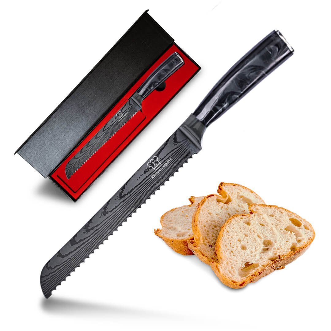 Küchenkompane Brotmesser Kuro Brotmesser - Messer aus gehärteter Edelstahl  Rasiermesser scharf.