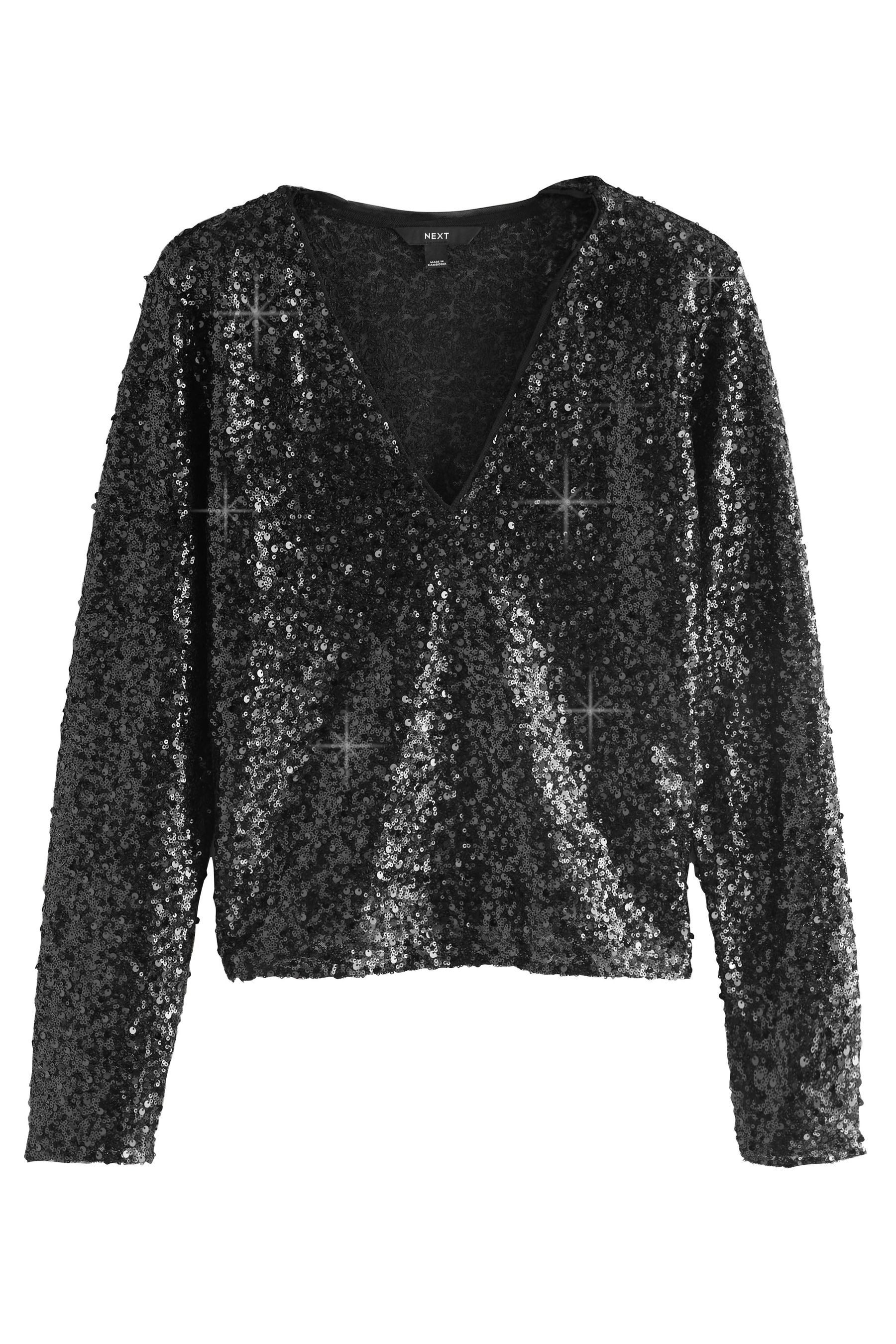 Next Paillettenshirt Oberteil mit Pailletten und V-Ausschnitt (1-tlg) günstig online kaufen