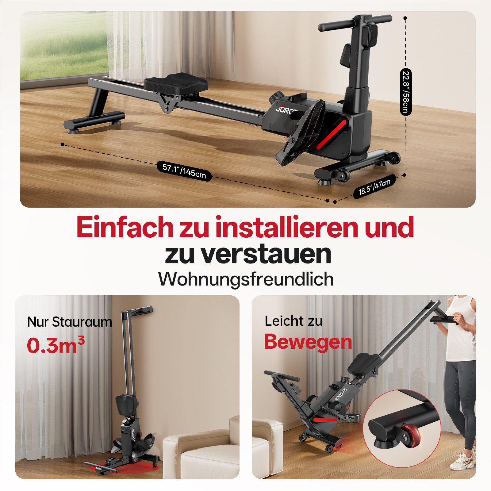 JOROTO Rudergerät für Zuhause, 16 Magnetwiderstand, MR19 Magnetisches Rudergerät