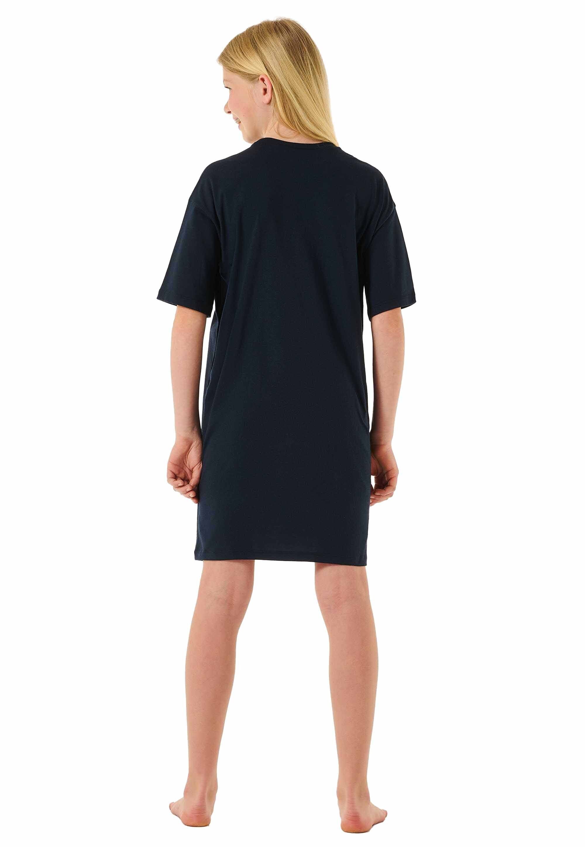 - Pyjama Sleepshirt, Mädchen Teens (Sea) kurzarm, Schiesser Dunkelblau Nachthemd