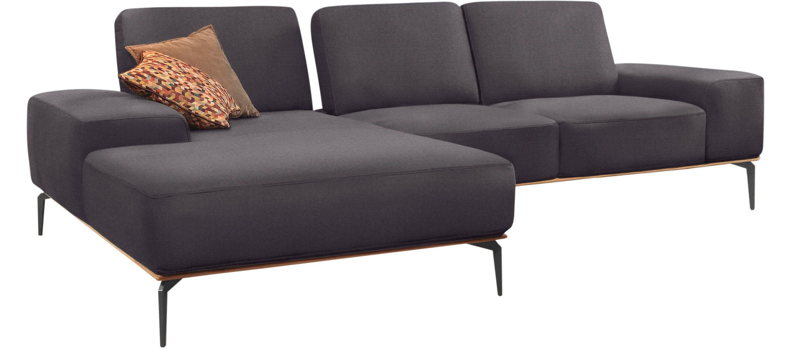 W.SCHILLIG Ecksofa run, mit Holzsockel, Füße in Schwarz pulverbeschichtet, Breite 279 cm