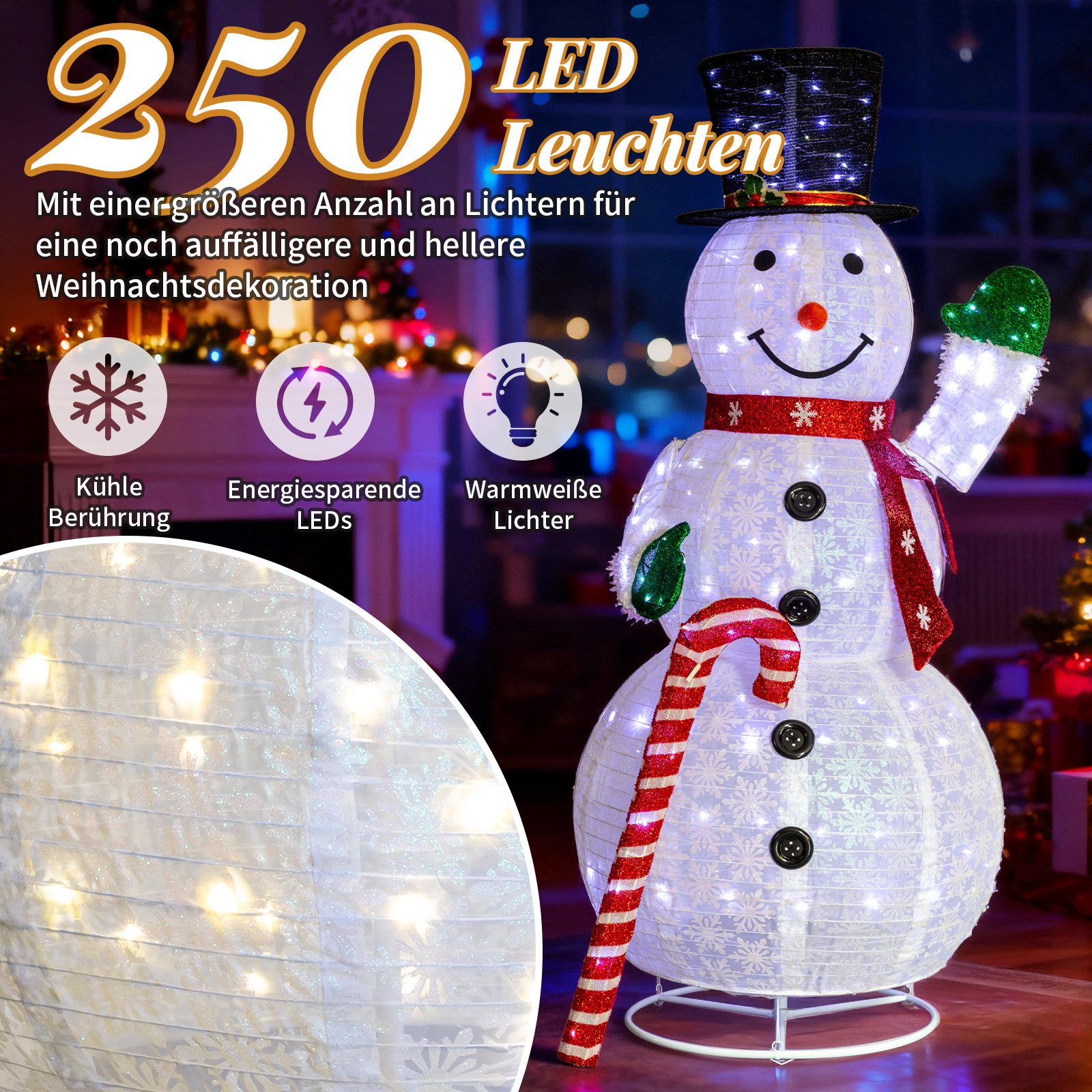 LALAHO Schneemann LED-Schneemann Weihnachten deko, 170cm mit 240 LEDs Weihnachtsbeleuchtung für Innen und Außen – Bild 3 von 5