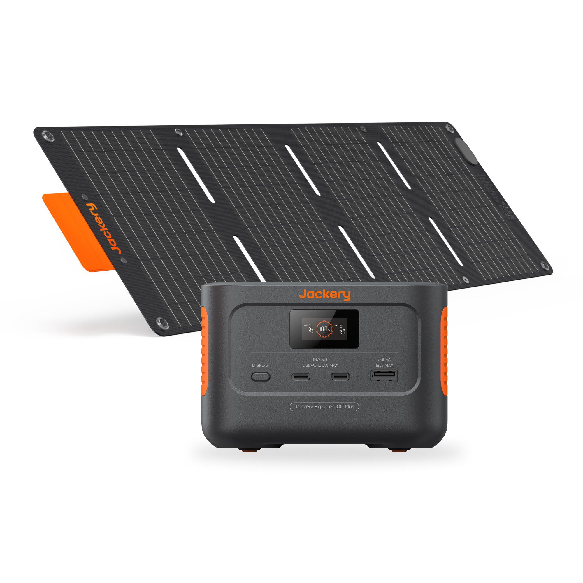 Jackery Solargenerator 100 Plus tragbare Powerstation mit 1xSolarSaga 40W Mini, 99Wh Solar Generator mit 128W Ausgang, 3-Port Schnellladung für Camping/Wohnmobil 6200 mAh (12, 5, 9 V)