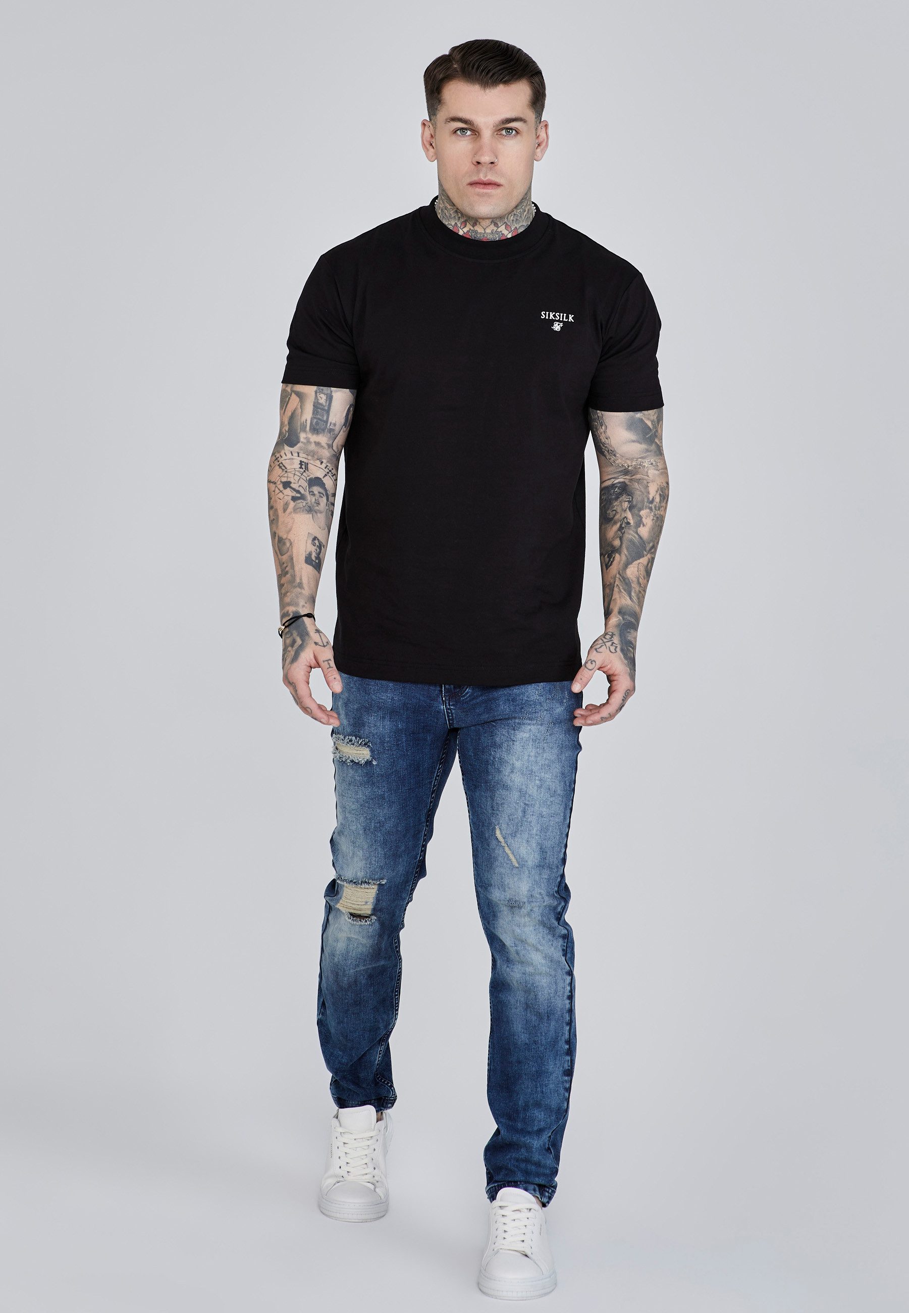 Siksilk Slim-fit-Jeans SikSilk Herren Blaues Distressed Slim Fit günstig online kaufen