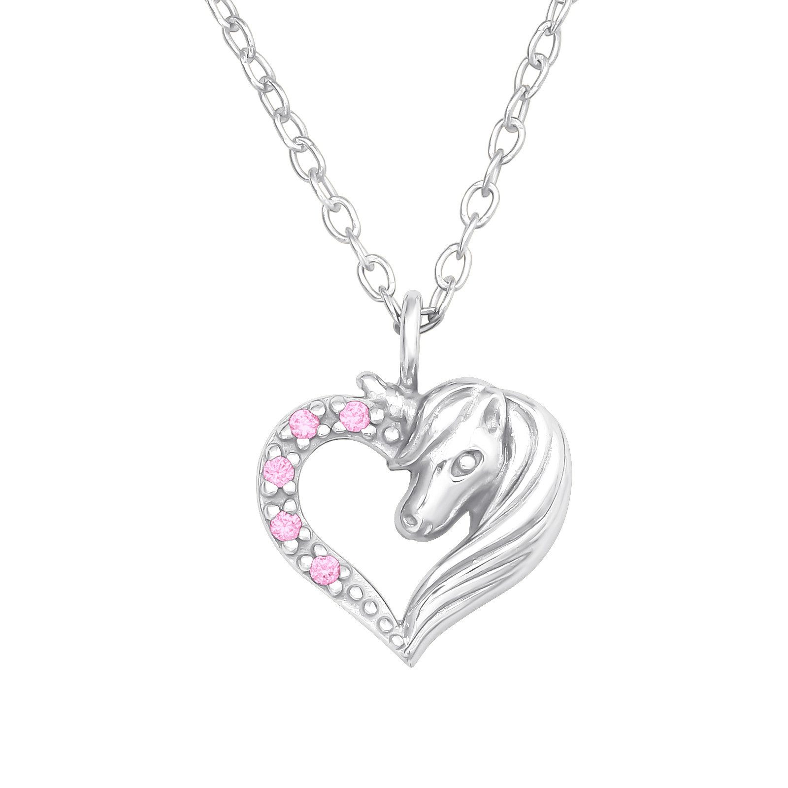 ALEXANDER YORK Kette mit Anhänger HERZ und PFERD Zirkonia rosa, 2-tlg., 925 Sterling Silber