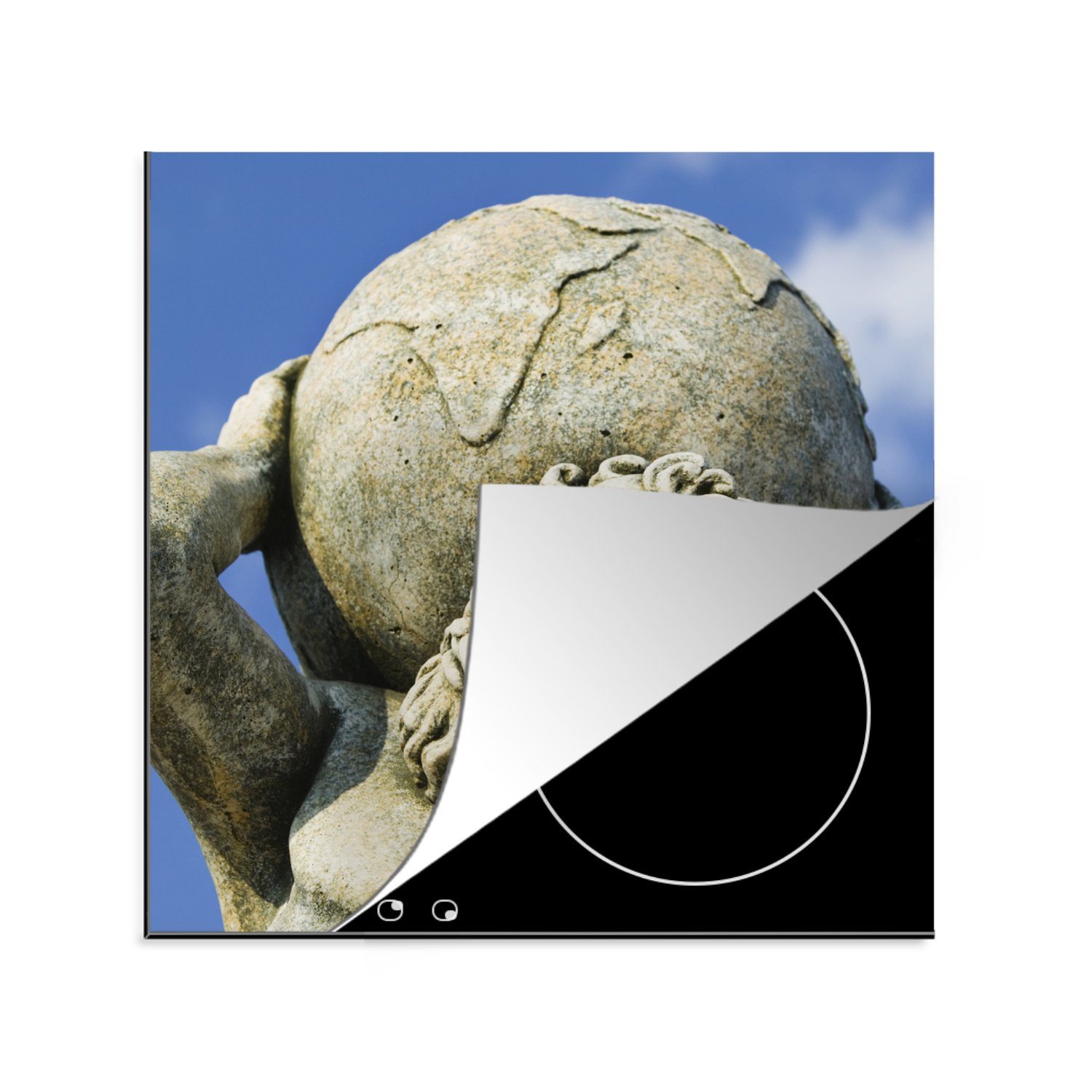 Herdblende-/Abdeckplatte für küche Vinyl, Arbeitsplatte tlg), Griechische - MuchoWow Statue (1 Mythologie Atlas, - cm, Ceranfeldabdeckung, 78x78