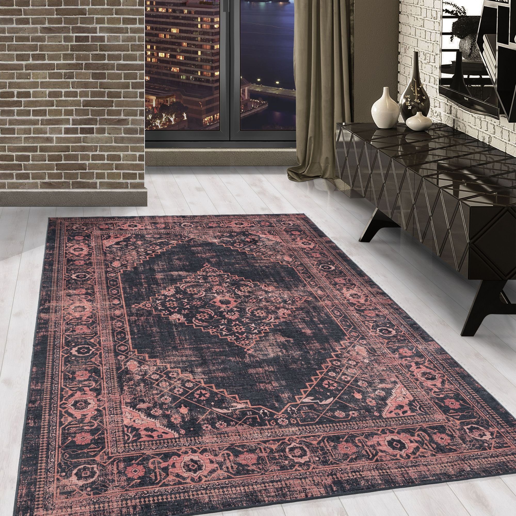 Designteppich Orientalisch Design, Carpetsale24, Läufer, Höhe: 7 mm, Waschbarer Teppich Orient Design Rutschfest Teppich Wohnzimmer