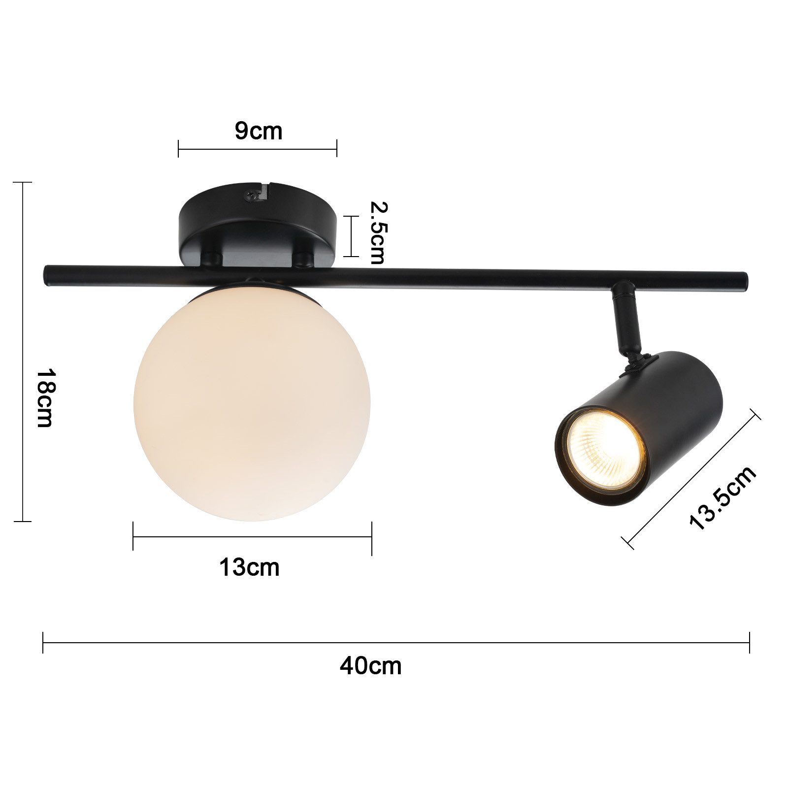 ZMH Deckenstrahler 2 Flammig Modern E14 Deckenlampe 40CM Metall Glaskugel Flur Küche, Einfache Installation, ohne Leuchtmittel, Schwenkbar GU10 Deckenspots Wohnzimmer Schlafzimmer
