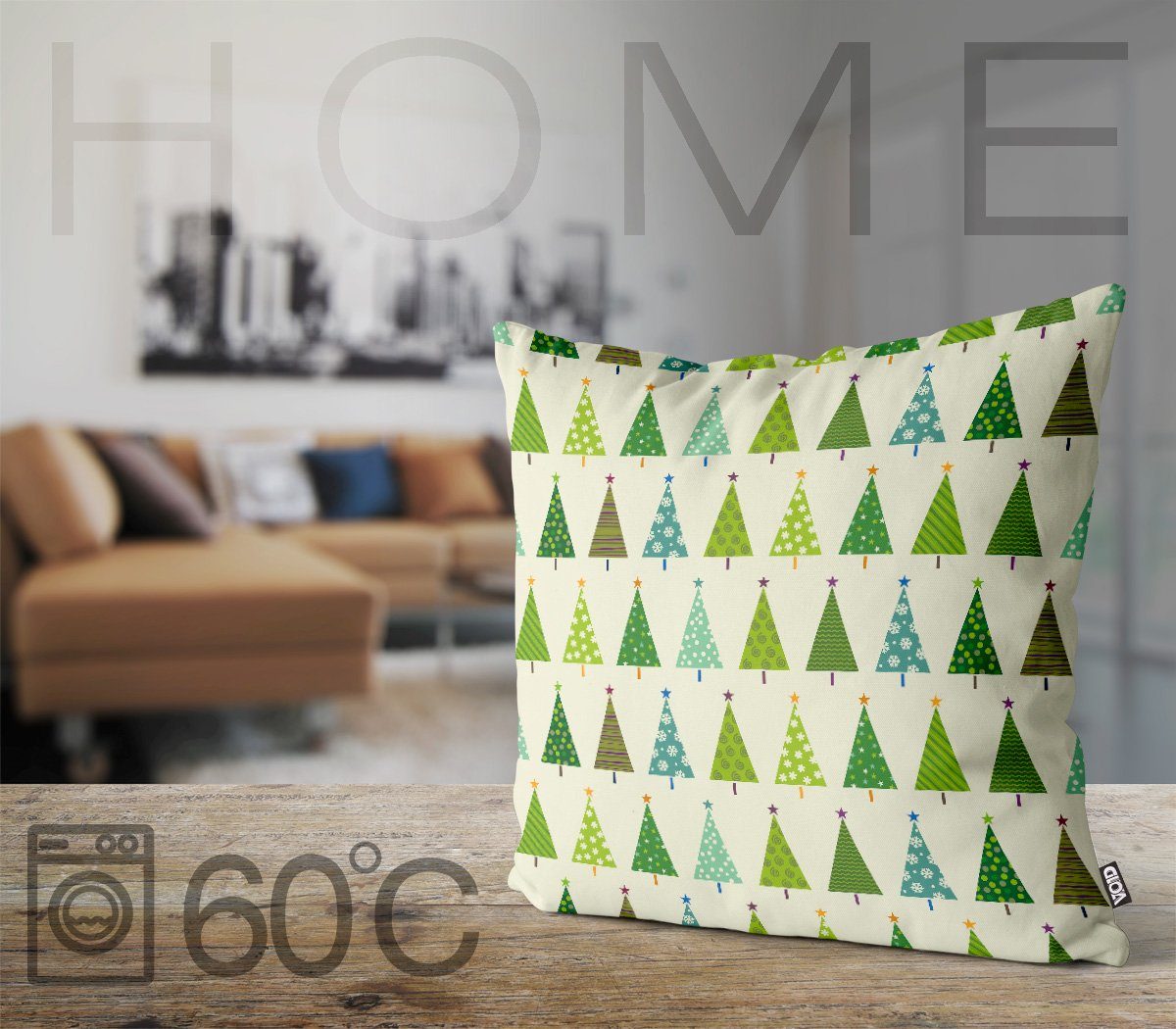 VOID Kissenbezug, (1 Stück), Weihnachtsdeko Christbaum Tannenbaum Wald Baum Stern Pflanzen ration