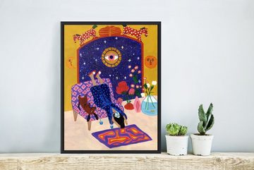 MuchoWow Poster Frauen - Psychedelisch - Hippie, (1 St), mit Rahmen, Kunstdruck, Gerahmtes Poster, Schwarzem Bilderrahmen