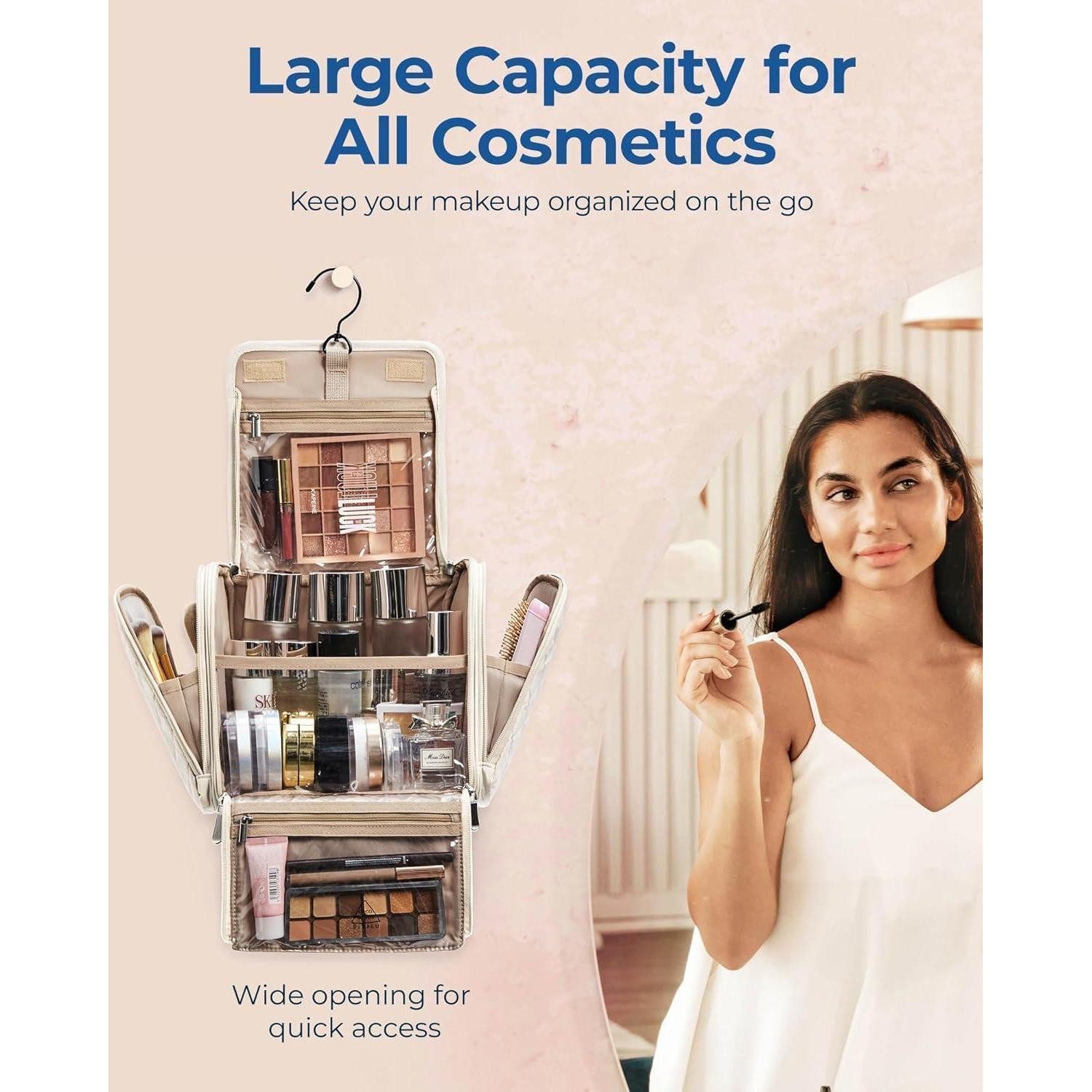 LuxusKollektion Kosmetiktasche Großer Make-Up Organizer Damen Beige, Kulturtasche mit