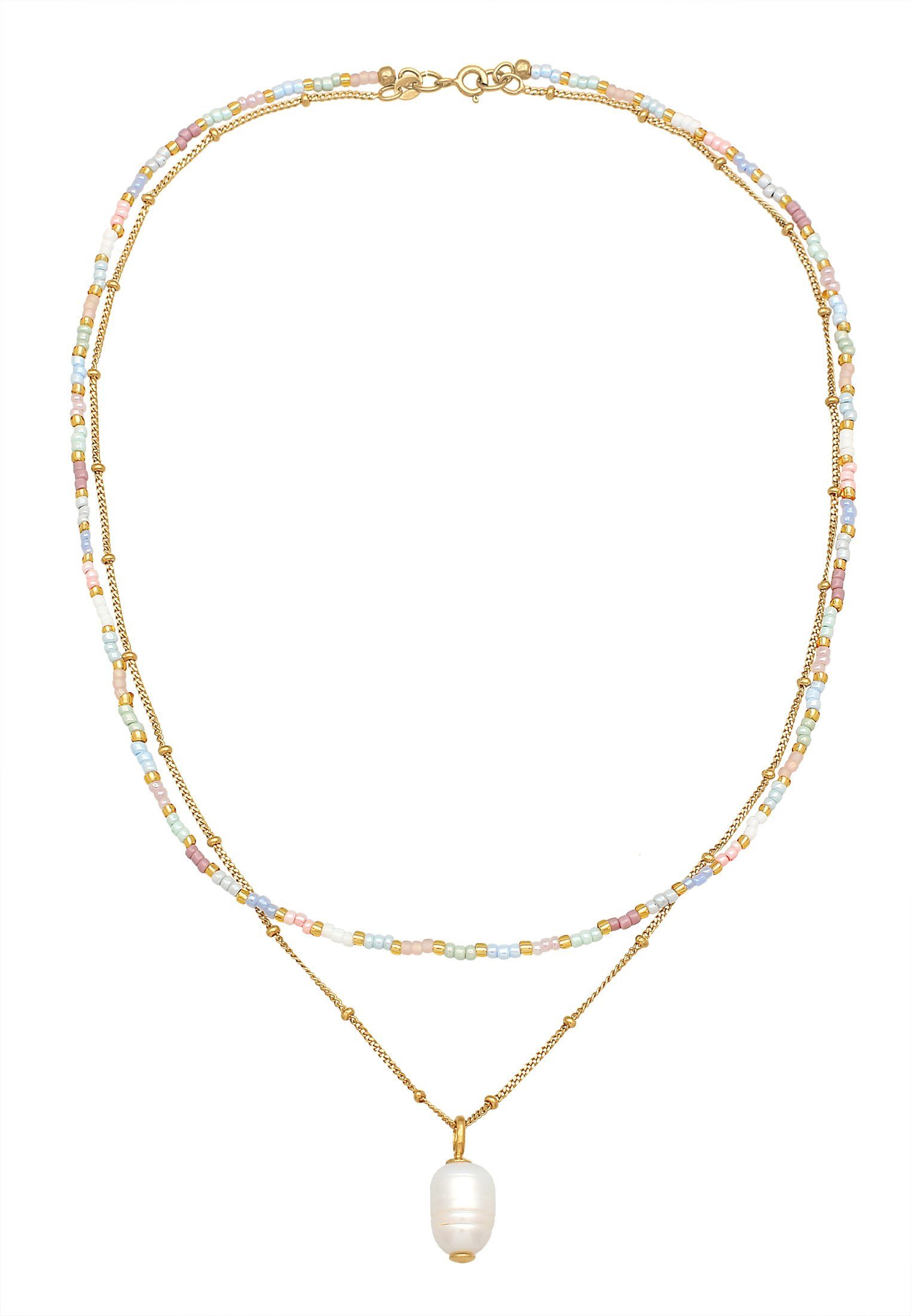 Elli Kette mit Anhänger Layer Süßwasserperle Barock Glas Beads 925 Silber, Kugel