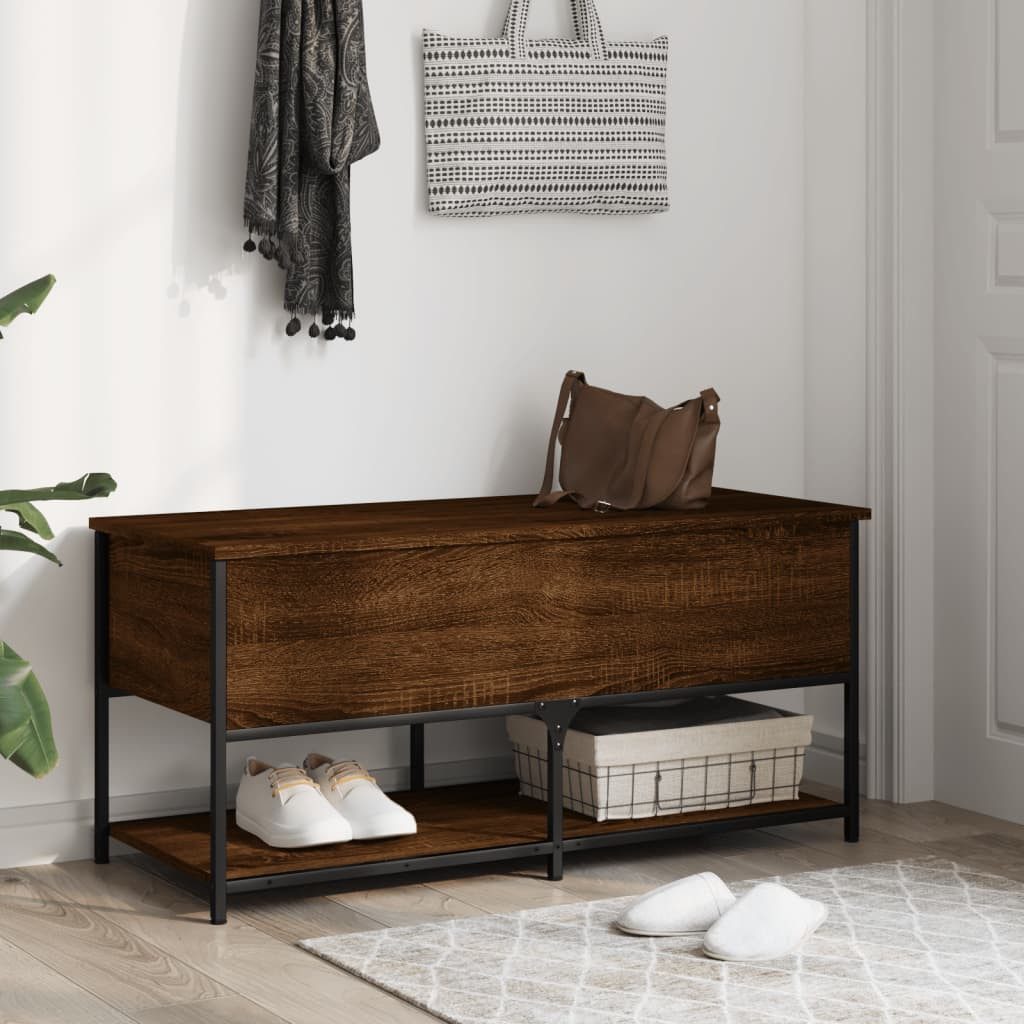 furnicato Truhenbank Flurbank 100 x 42,5 x 47 cm Braun Massivholz, Metall