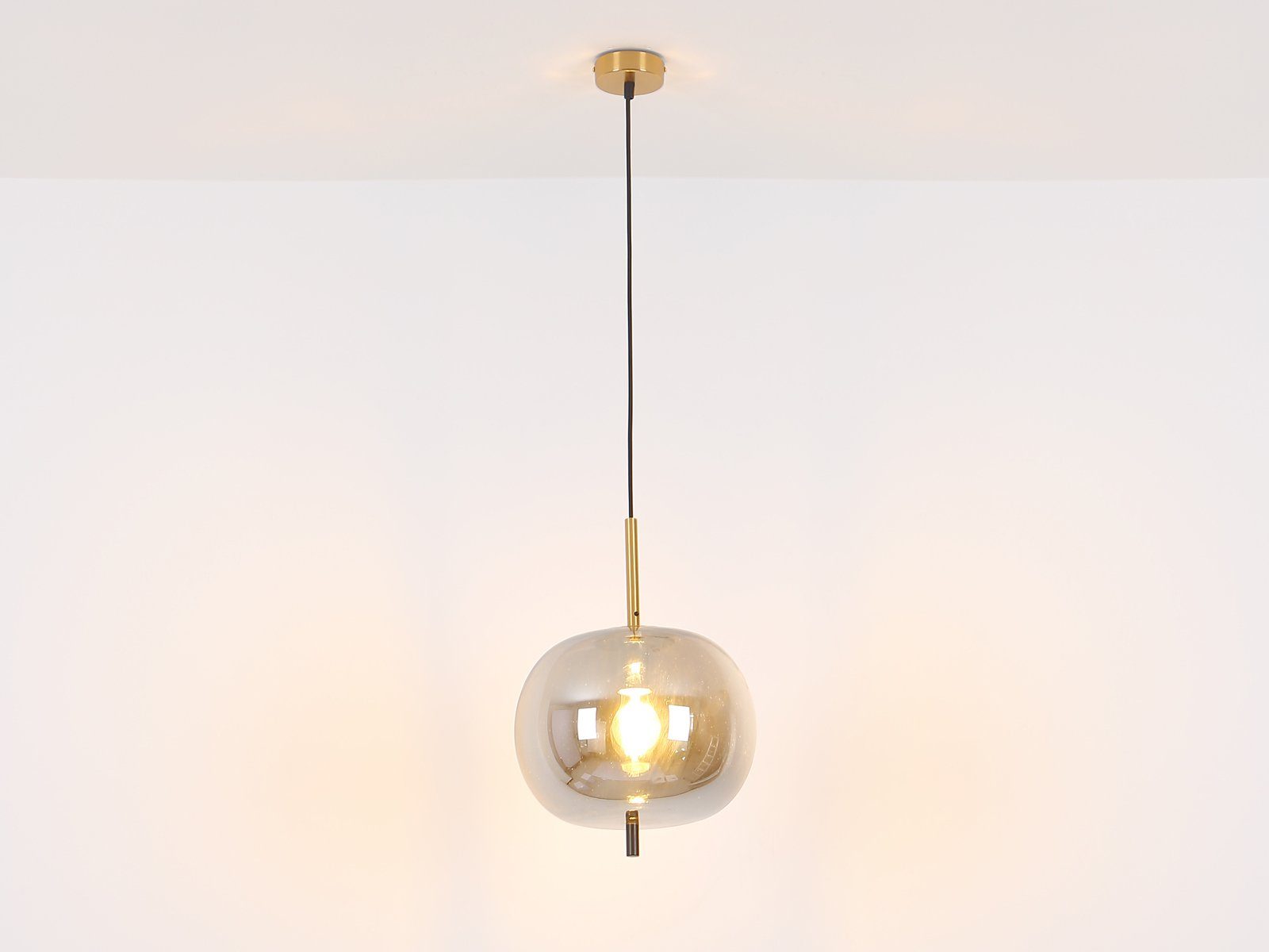 dimmbar, Leuchtmittel gold LED meineWunschleuchte Designer-lampen über LED Pendelleuchte, hängend Wandschalter stufenweise schwarz wechselbar, Esstisch, Glas-kugel warmweiß, Rauchglas Ø30cm über-n