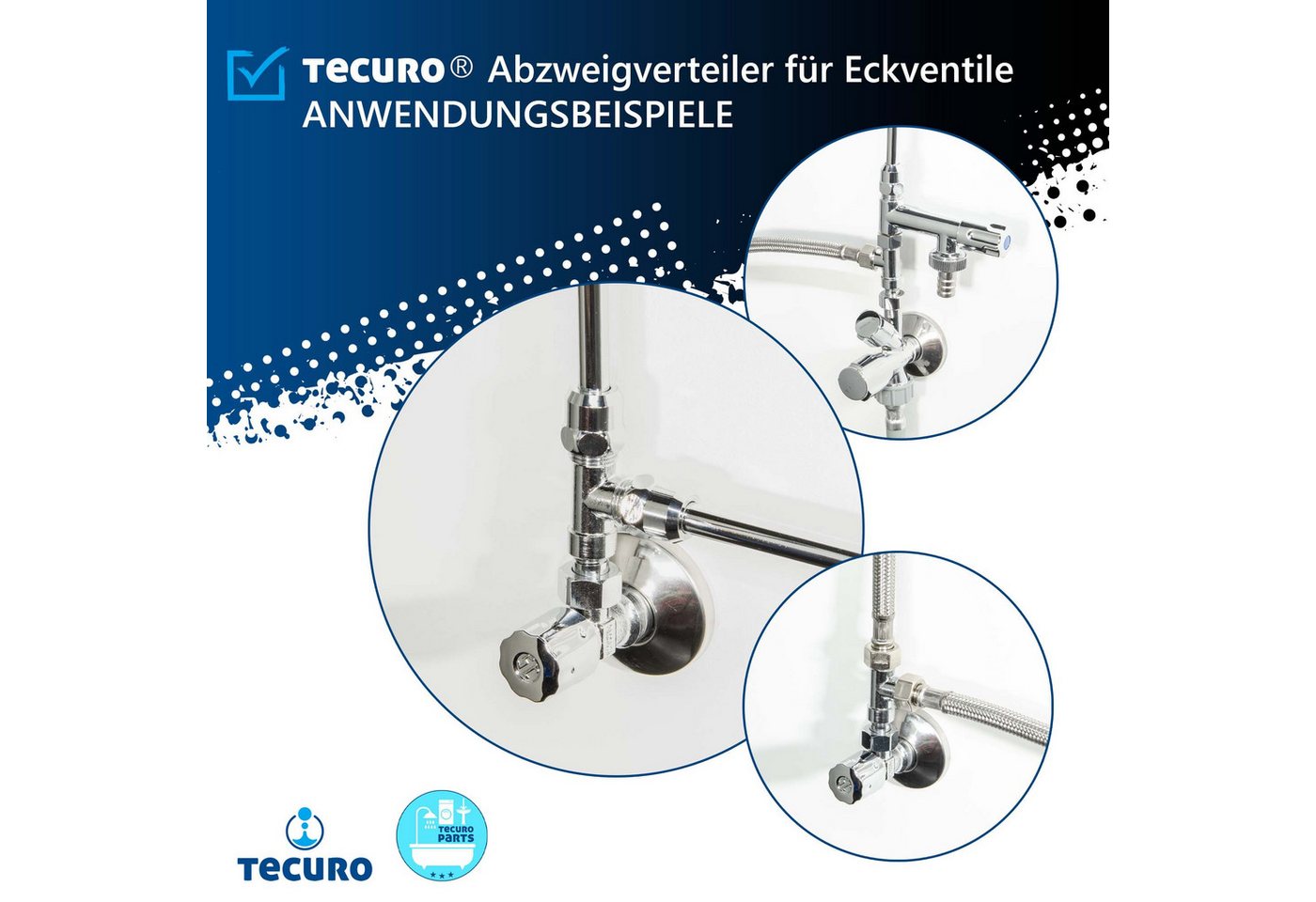 Thumbnail - tecuro Gewindefitting T-Stück 3/8 Zoll / Ø 10 mm Abzweigverteiler für Eckventile