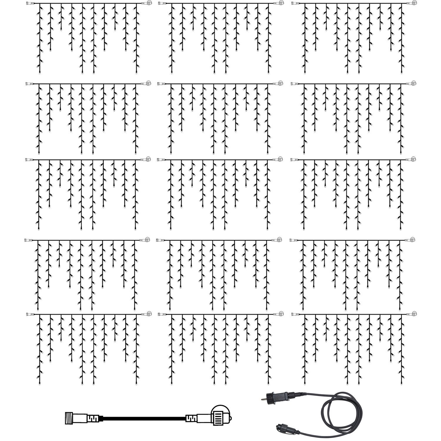 STAR TRADING LED-Lichtervorhang SYSTEM 24 KOMPLETT SET 30m Lichterkette Eisregen Icicle f. Dachrinne, 1470-flammig