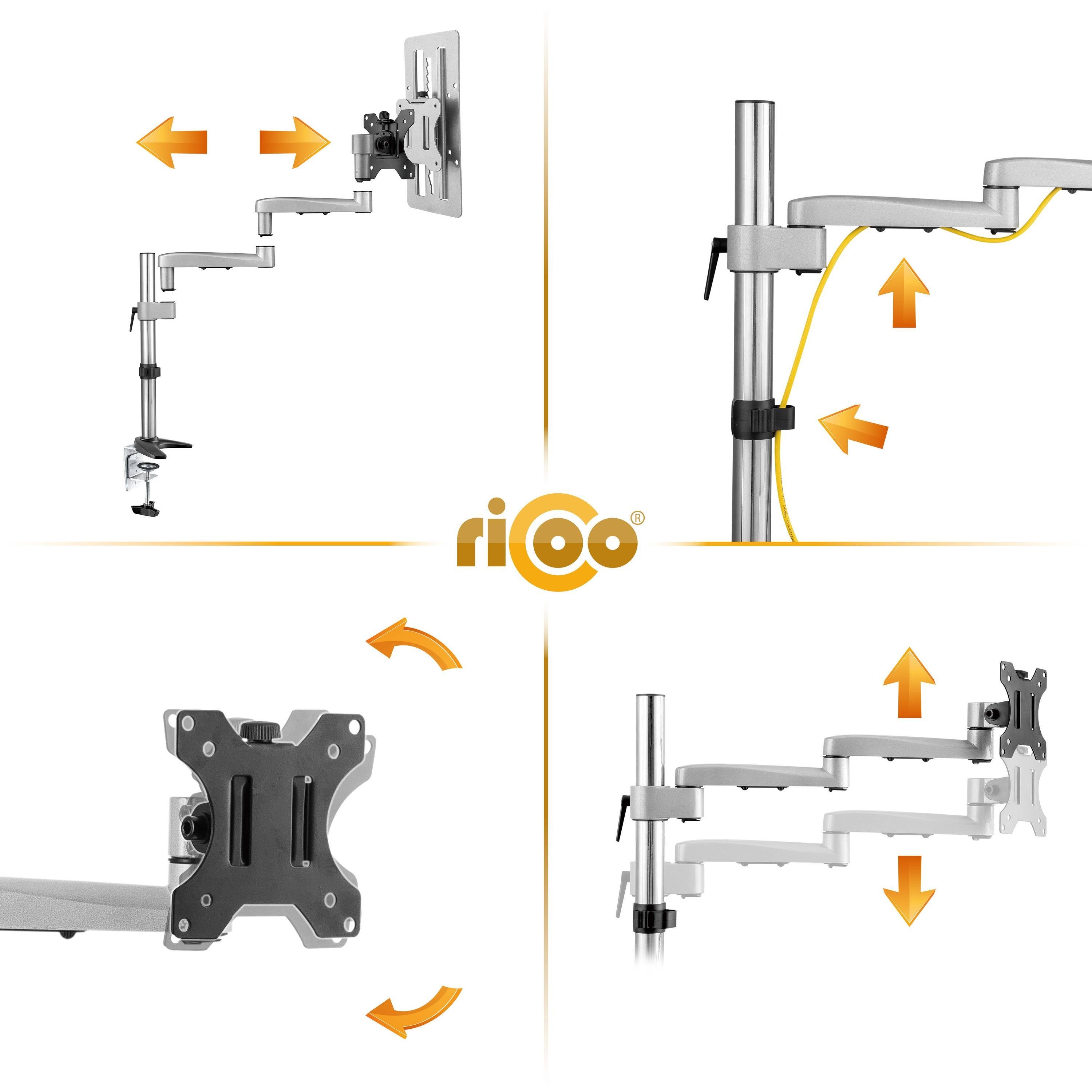 RICOO Monitor-Halterung Ausziehbare Monitor Tischhalterung neigbar schwenkbar TS1711, (bis 30 Zoll, VESA 75x75 und 100x100, 1-tlg., 8 kg Belastbarkei, 33-76 cm (13"-30) Bildschirm-Diagonale, Neigbar +40°/-90°, drehbar bis 360°, schwenkbar bis 180)