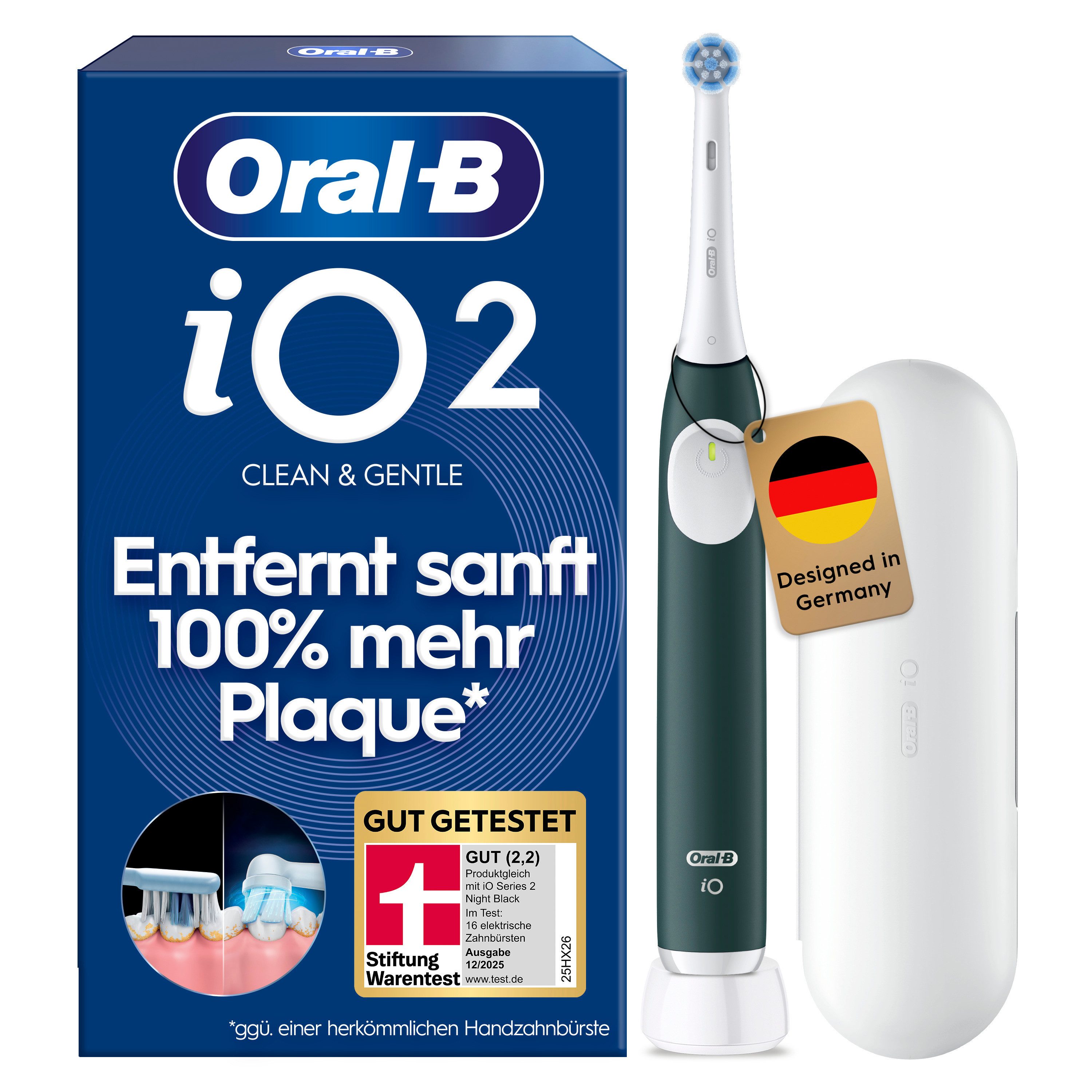 Oral-B Elektrische Zahnbürste iO Series 2, Aufsteckbürsten: 1 St., für die sanfte Reinigung, Reise-Etui