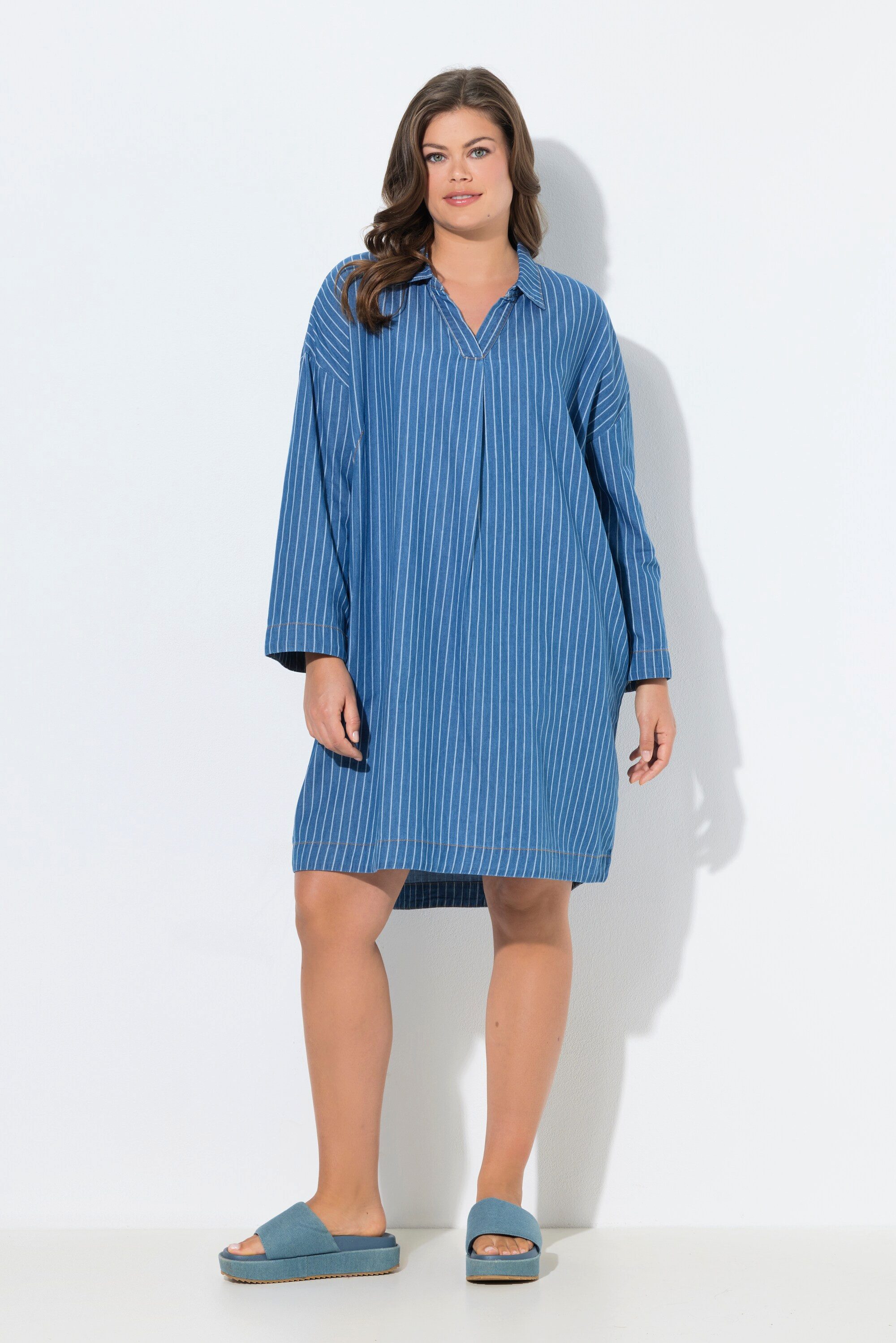 Laurasøn Midikleid Streifen Denim-Kleid Langarm