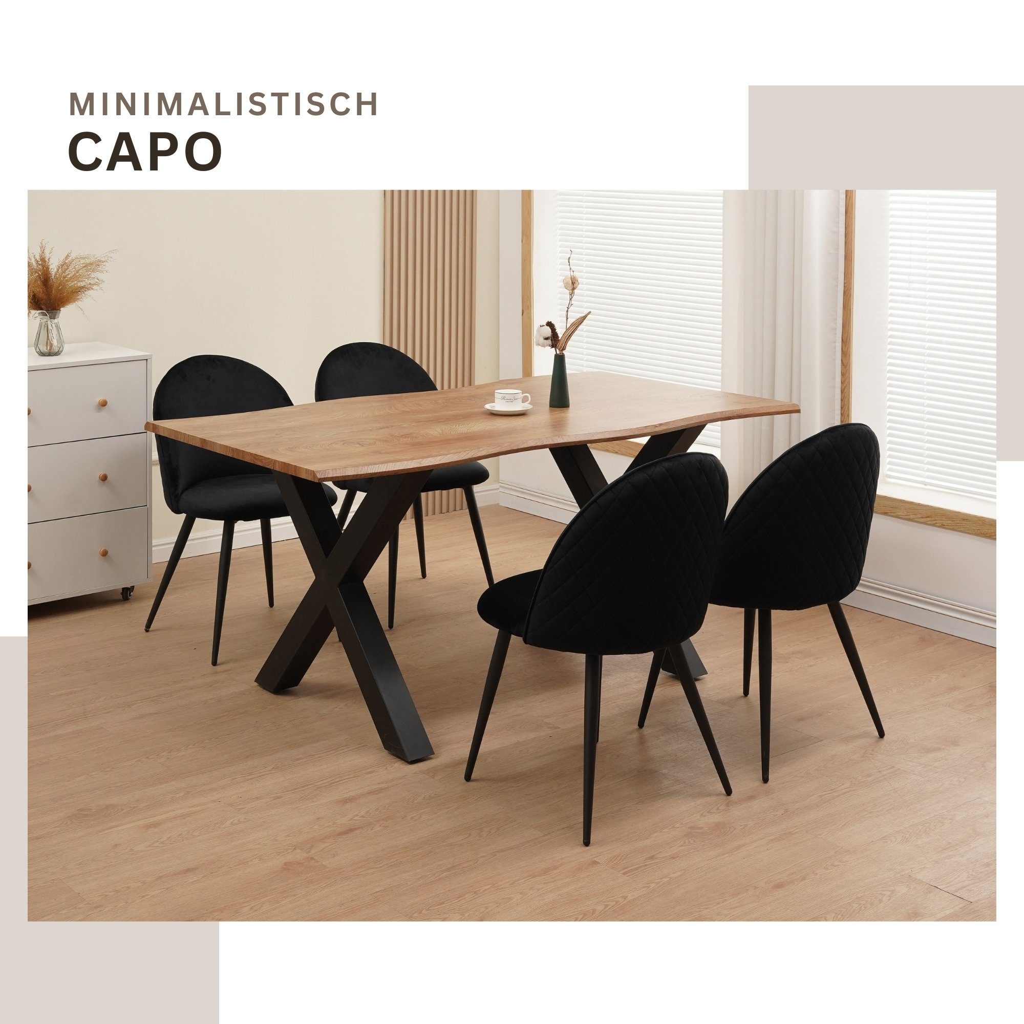Albatros International Esszimmerstuhl Esszimmer Stühle 4 er Set CAPO, Stuhl Stühle Esszimmerstühle, Küche (4er Set, Schwarz, Samt Bezug), Küchenstuhl Küchenstühle Essstühle für den Esstisch Ess Stühle