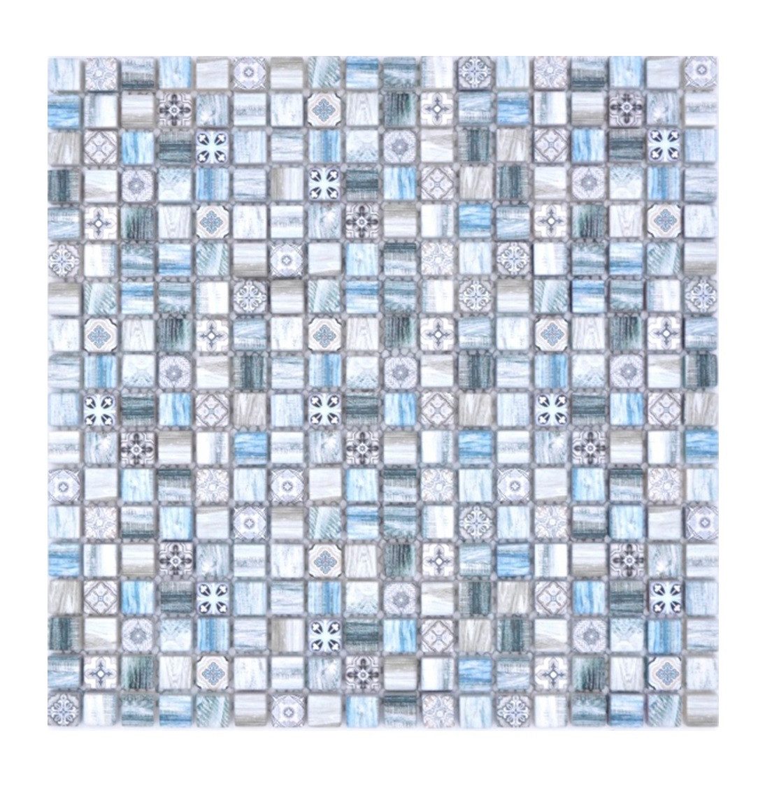 Mosani Mosaikfliesen Glasmosaik Mosaik Retro Holz Optik grau pastell blau hell