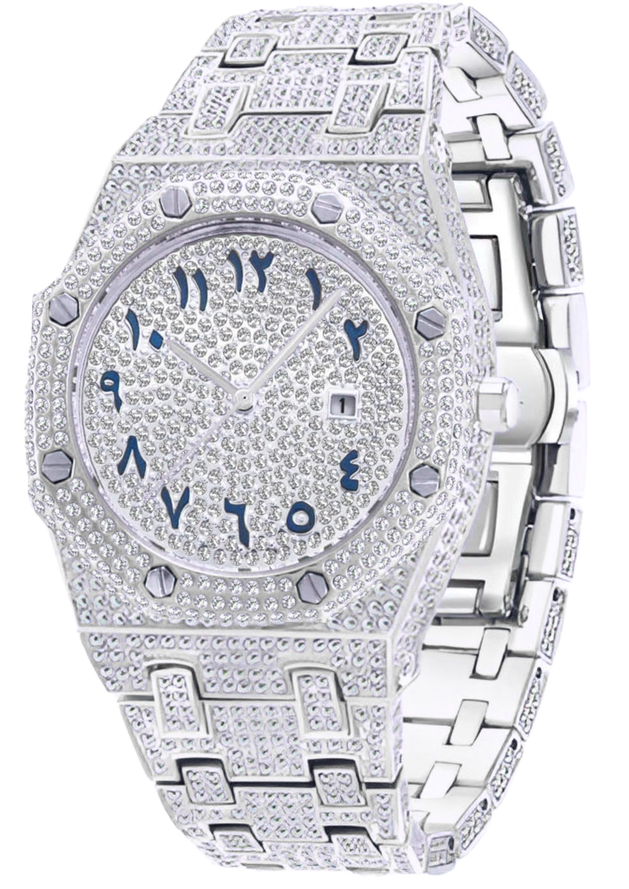 Quarzuhr Iced Out Uhr Armbanduhr Herrenuhr Arabische Ziffern