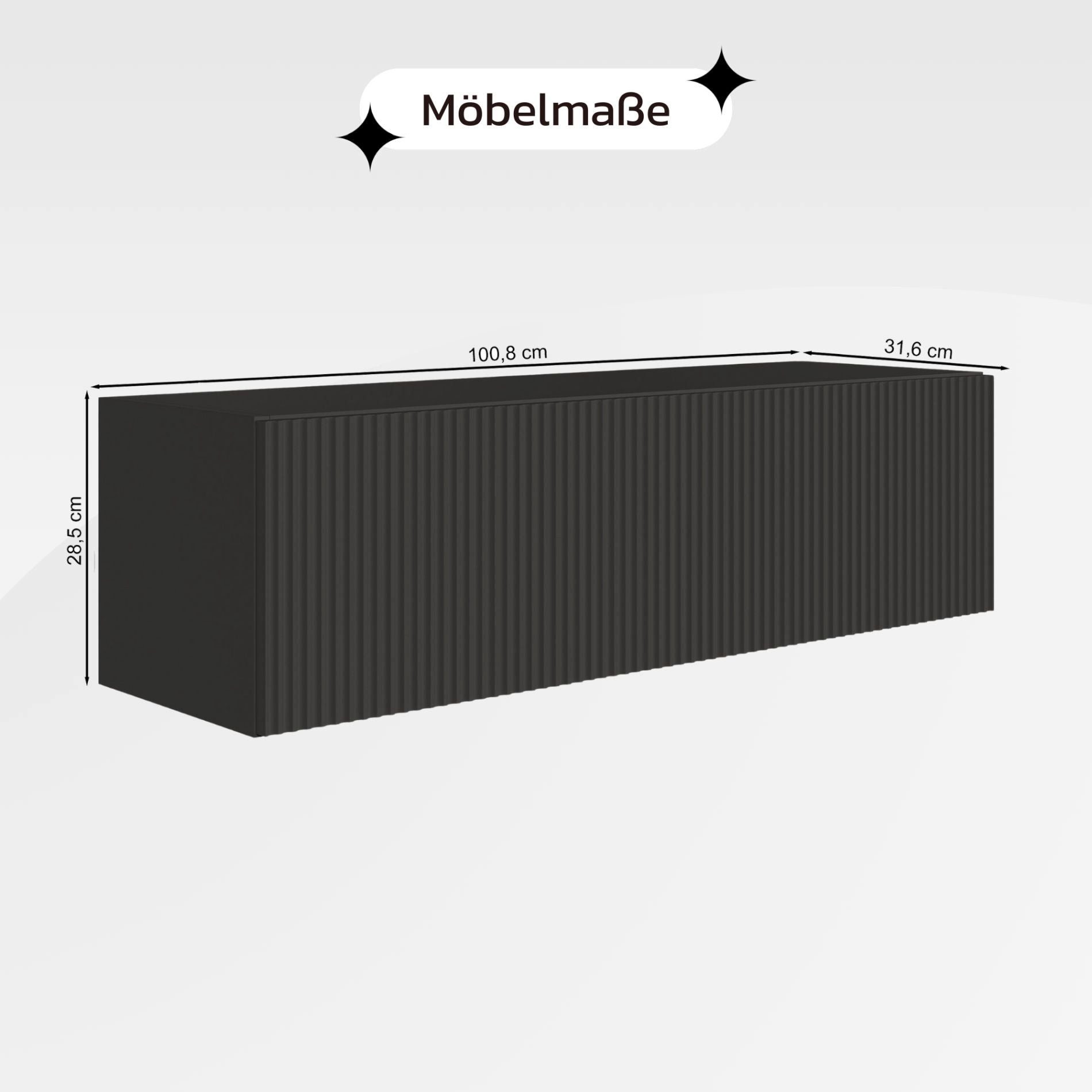 Selsey TV-Schrank Veldio Hängeboard 100 cm, geriffelte Front, Push-to-Open, Schwarz – Bild 5 von 5