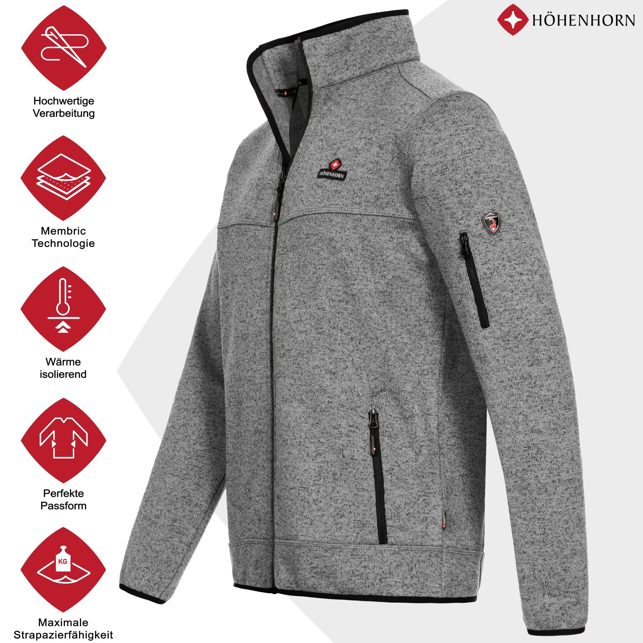 Sweatshirt Jacke Höhenhorn Herren Strickjacke Fleece Tacul Grau Strickfleecejacke Outdoor Strickfleece