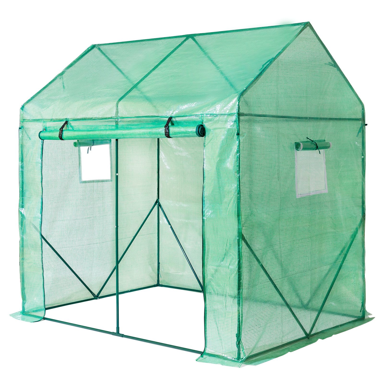 Yorbay Foliengewächshaus für Tomaten mit Gitternetzfolie und Fernster Grün 200 x 140 x 200cm, Foliengewächshaus mit Folie Fernster für Garten zur Aufzucht,spitzdach