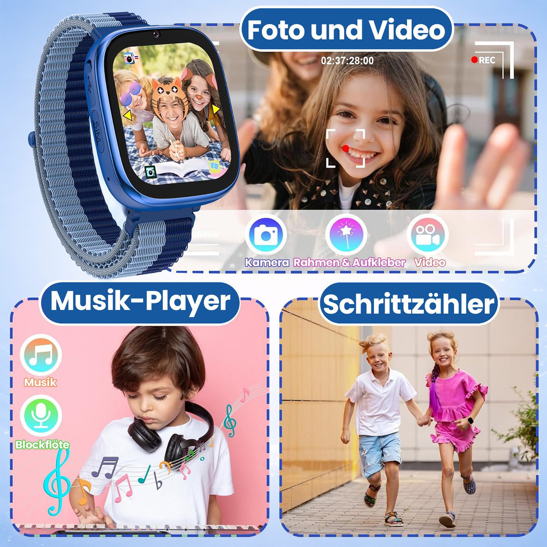 SWGOTA 800mAh 2G Smartwatch Kinder mit Telefonfunktion,Unterstützung für SOS Smartwatch (1,83 Zoll) mit 31 Spiele, Schulmodus,Foto,Video,Wecker, IP68 Fitness Tr – Bild 4 von 5