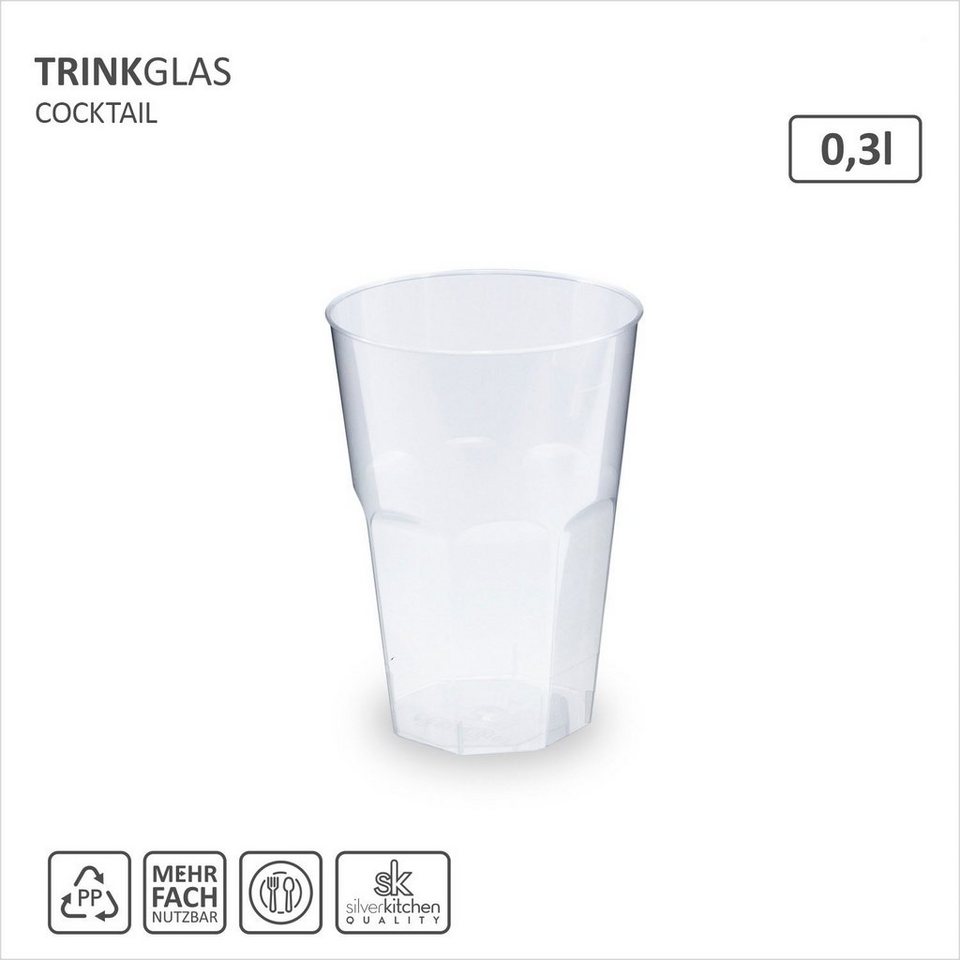 silverkitchen Cocktailglas Mehrwegbecher Plastik 300ml, Plastikbecher Set,  Widerverwendbar, Made in Germany