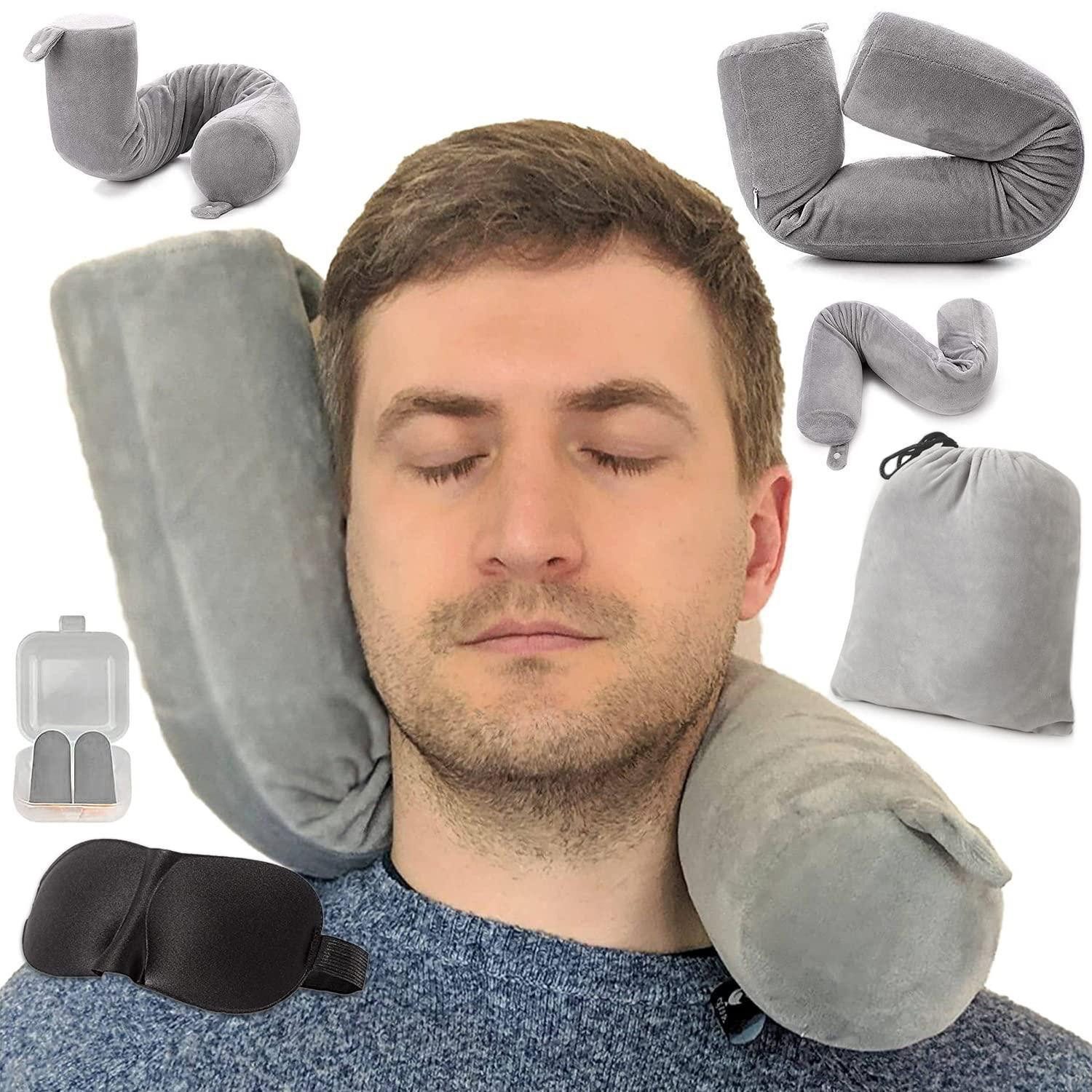 Reisekissen Nackenkissen Verstellbar Memory Seitenschläfer Schlafmaske Grau