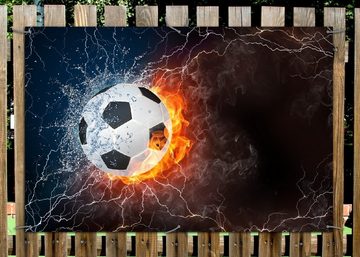 Wallario Sichtschutzzaunmatten Fußball - Feuer und Wasser