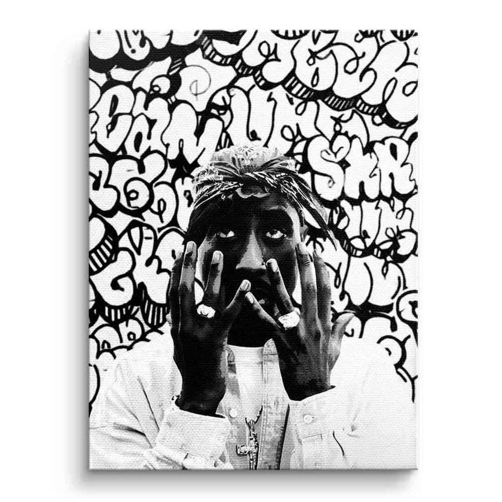DOTCOMCANVAS® Leinwandbild PRAY FOR HOPE XL, Leinwandbild Tupac Shakur 2pac schwarz weiß Portrait Wandbild Druck