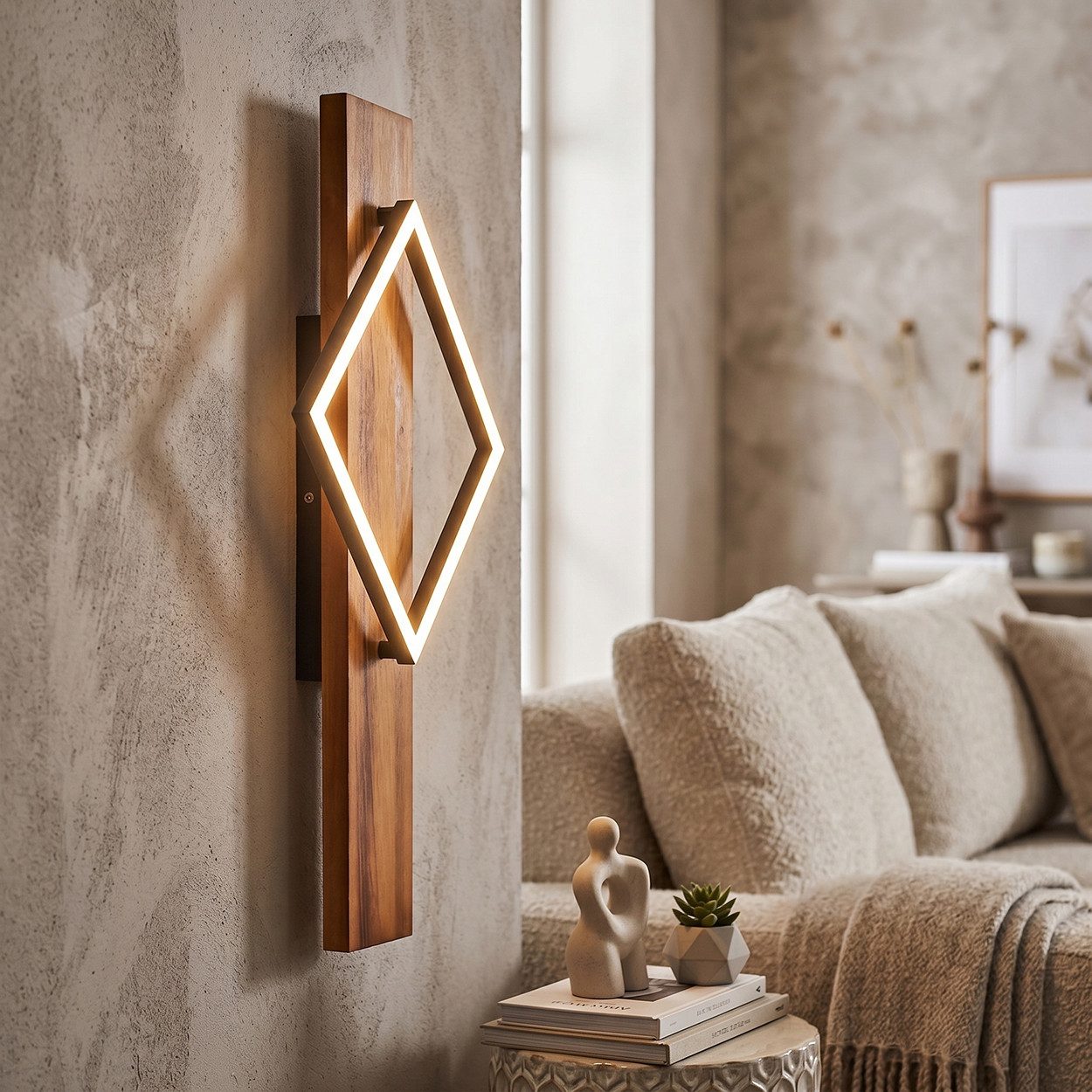 hofstein Wandleuchte Wandlampe aus Holz/Metall/Kunststoff in Natur/Schwarz/Weiß, ohne Leuchtmittel, Leuchte im modernen Retro/Vintage-Design mit Holzbalken