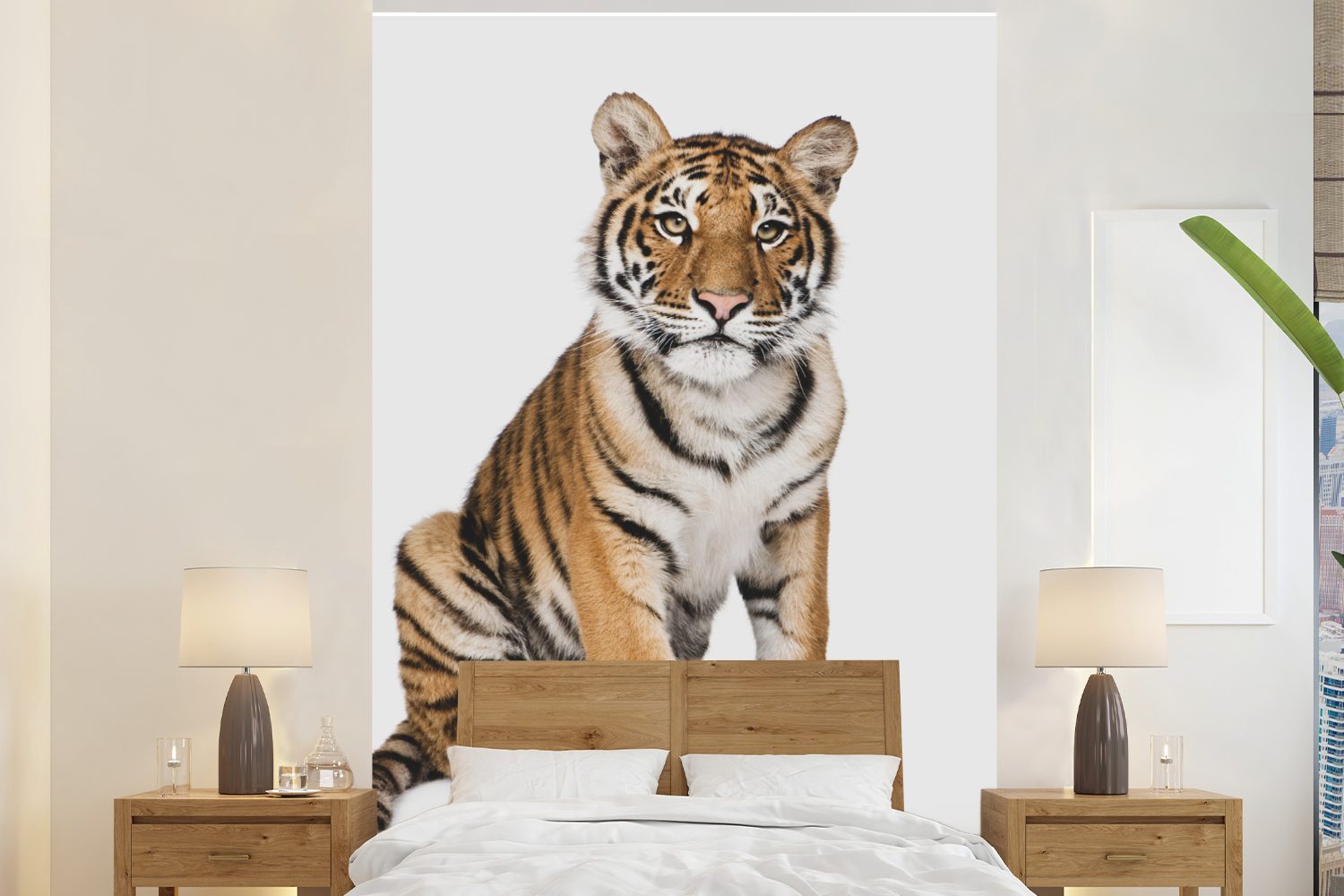 MuchoWow Fototapete Tiger - Tiere - Weiß - Jungen - Kinder, Matt, bedruckt, (3 St), Montagefertig Vinyl Tapete für Wohnzimmer, Wandtapete