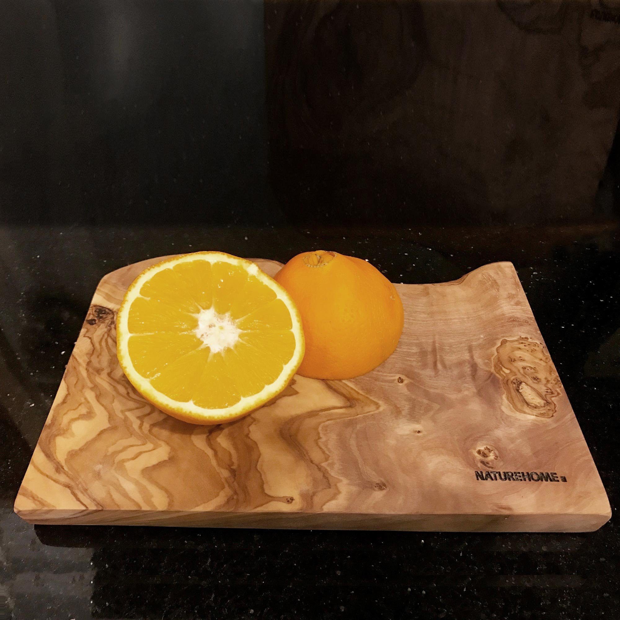 NATUREHOME Schneidebrett Schneidebrett Olivenholz mit Olivenholz, Naturkante Handarbeit (Einzelartikel), rechteckig