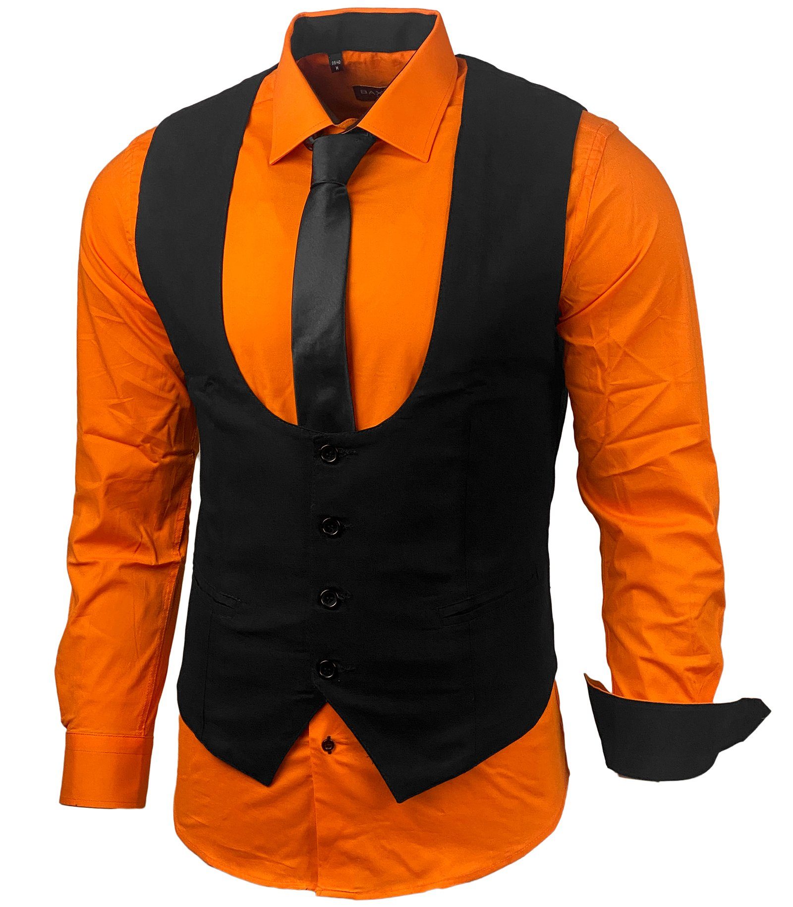 Baxboy Langarmhemd Baxboy Hemd/Weste/Krawatte Set Business Herrenanzug-Set HWKR B-101